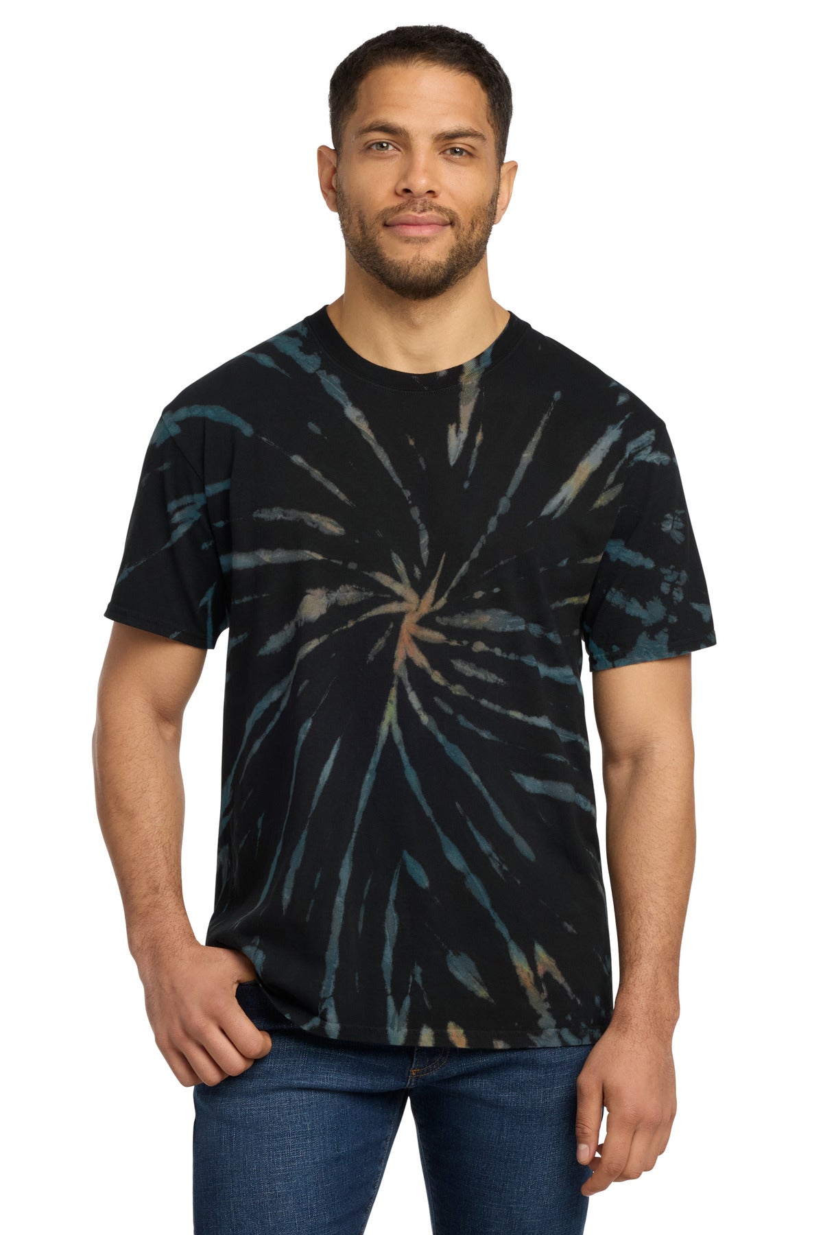 Port & Co Tie-Dye Tee - Black Galaxy Spiral