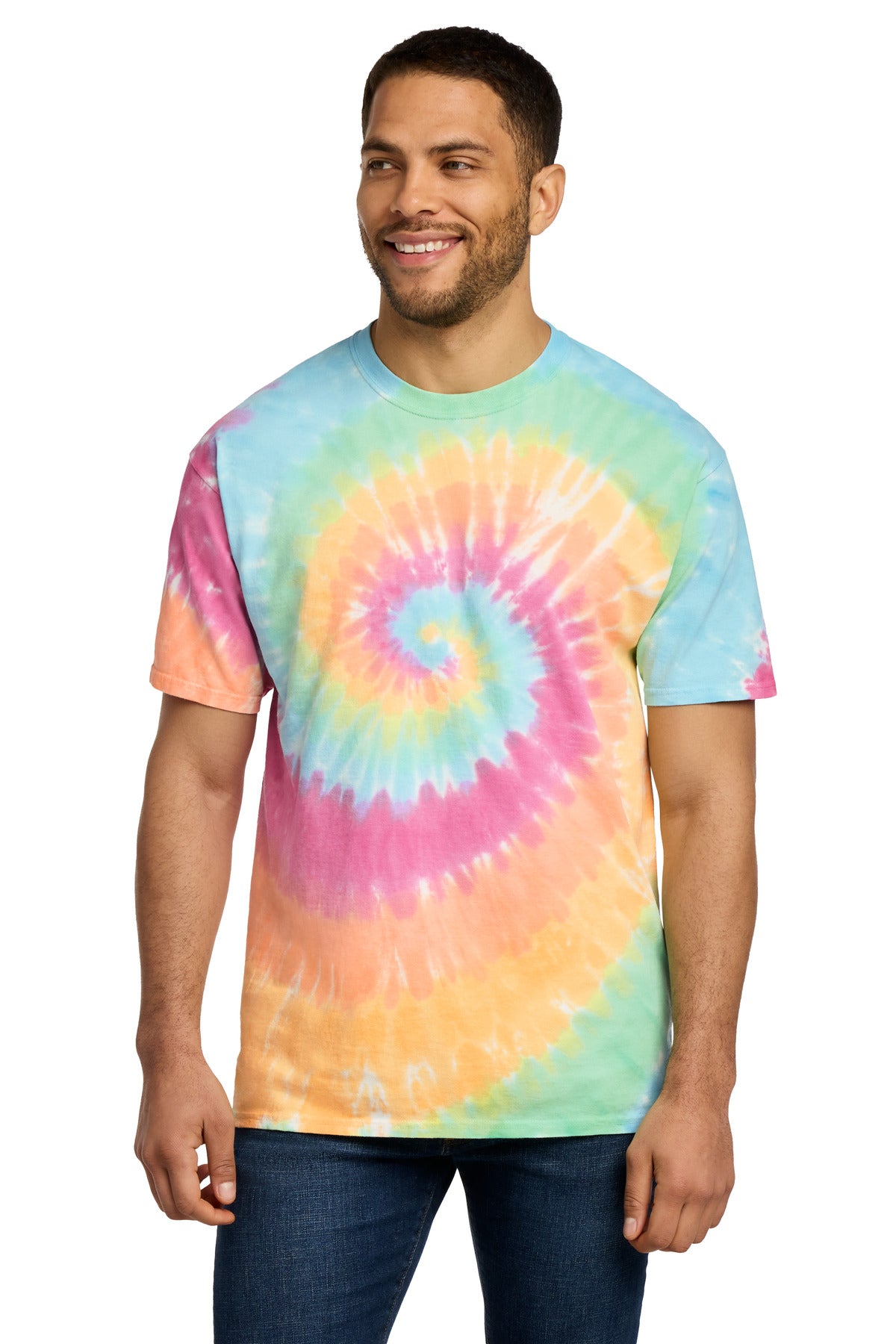 Port & Co Tie-Dye Tee - Pastel Rainbow