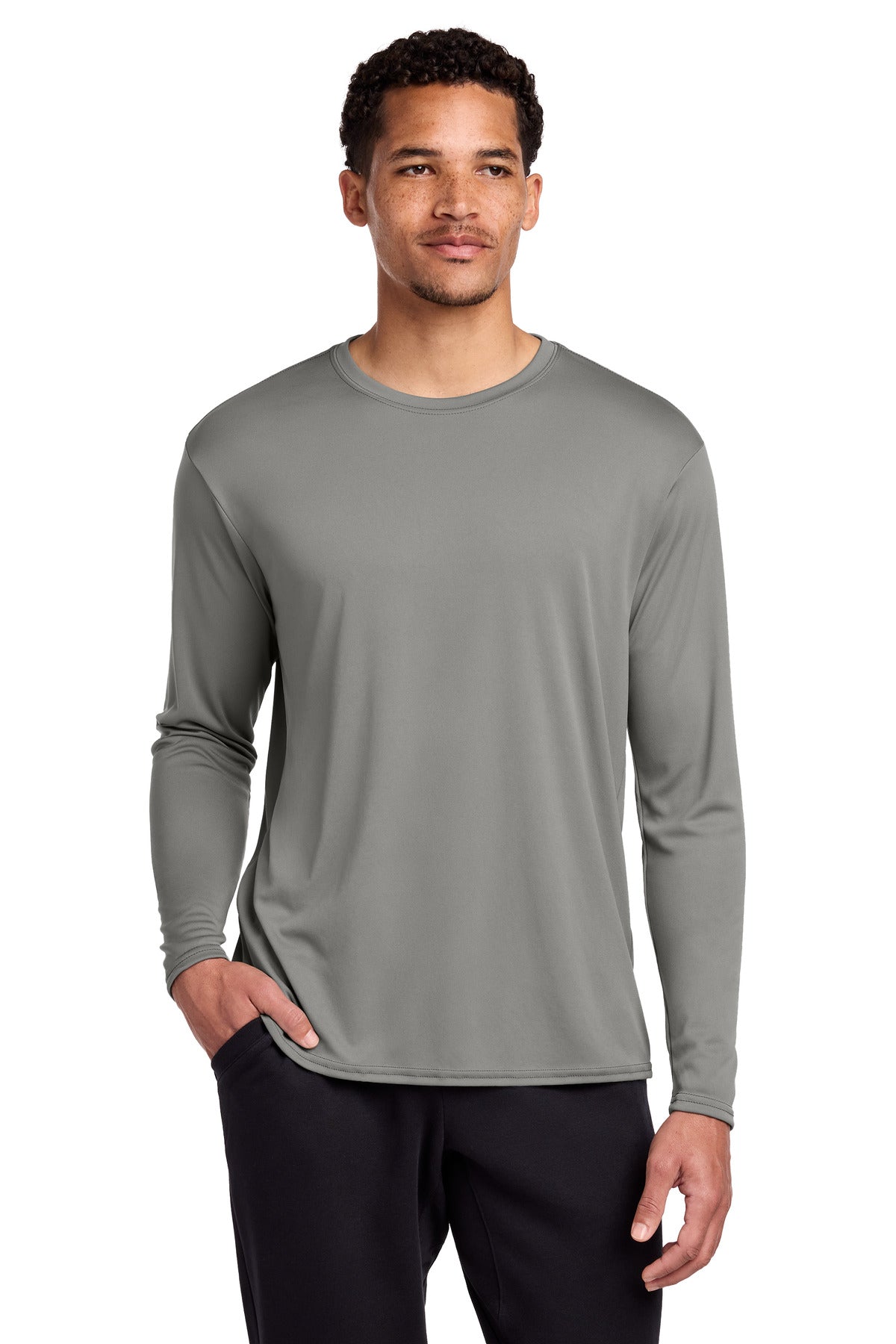 Port & Co Long Sleeve Performance Tee - Grey Concrete