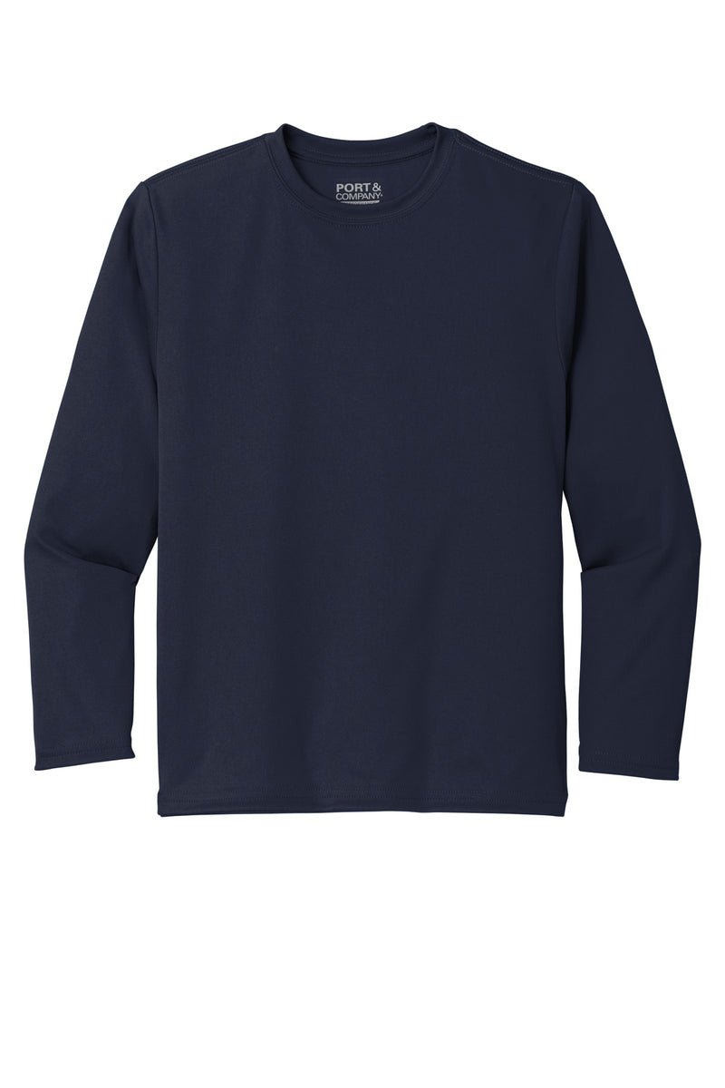 Port & Co Youth Long Sleeve Performance Tee - Deep Navy