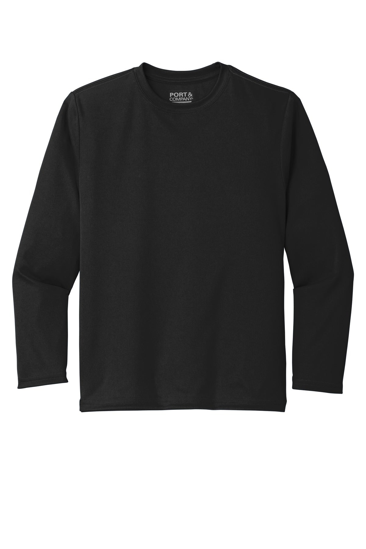 Port & Co Youth Long Sleeve Performance Tee - Jet Black