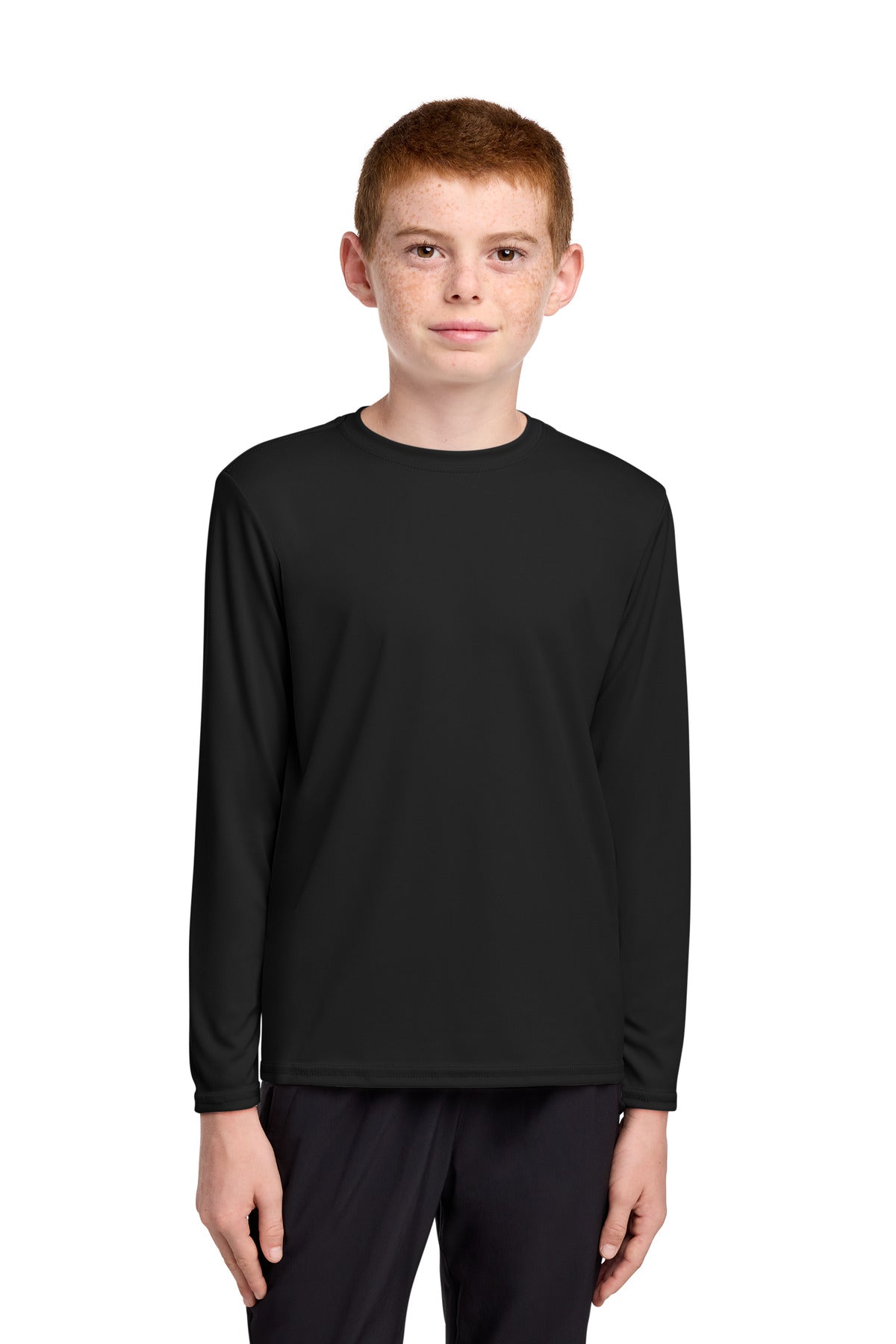Port & Co Youth Long Sleeve Performance Tee - Jet Black