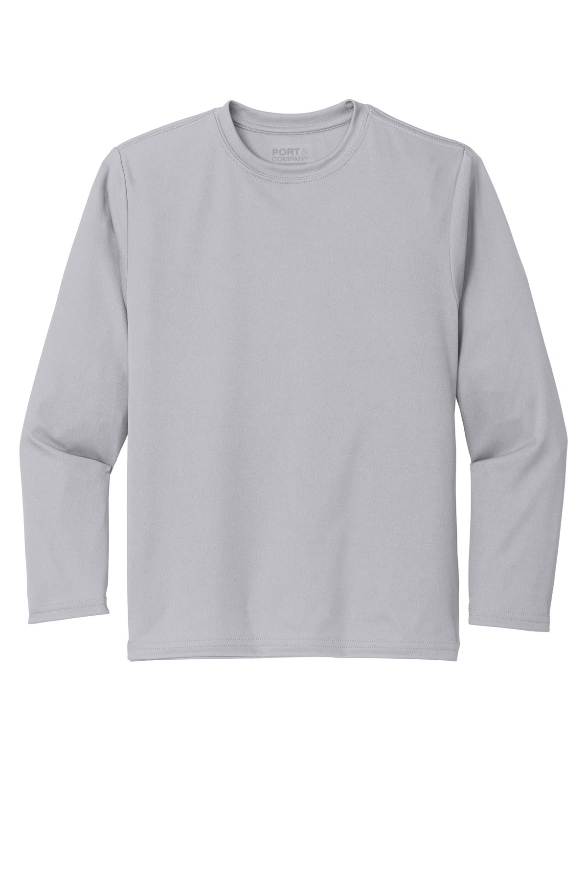 Port & Co Youth Long Sleeve Performance Tee - Silver