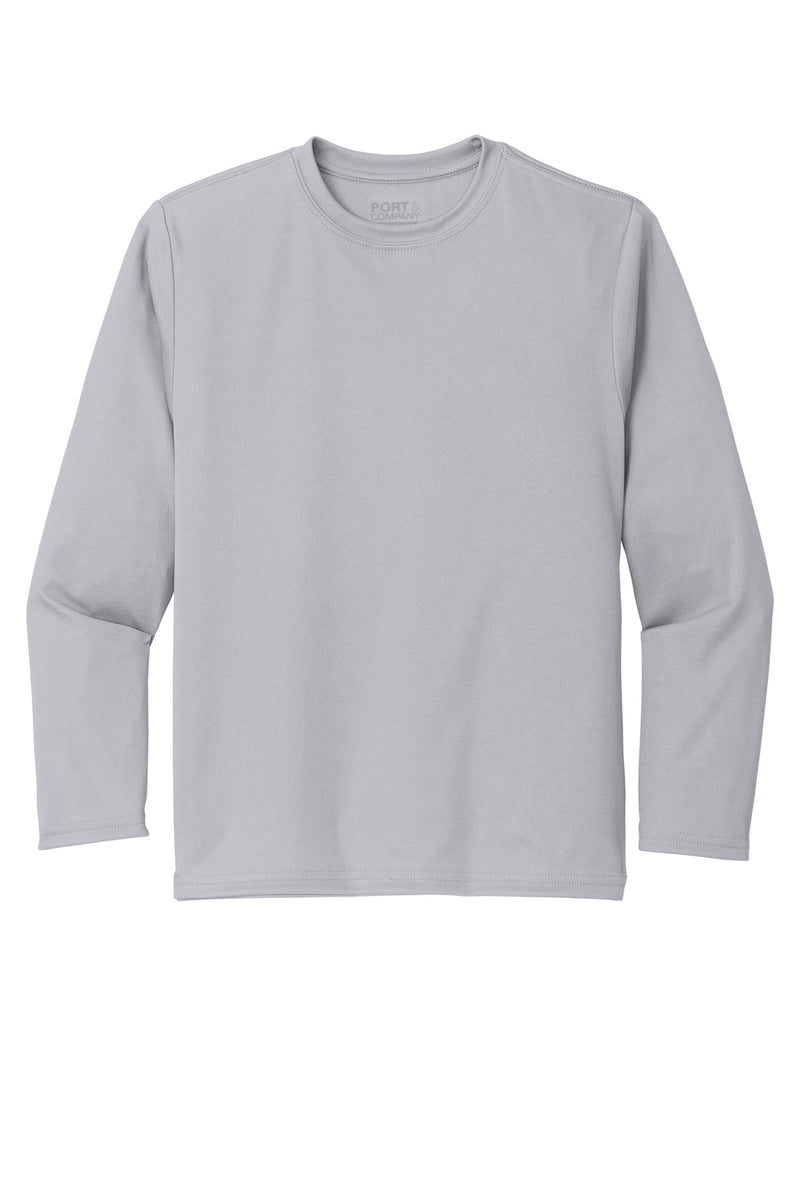 Port & Co Youth Long Sleeve Performance Tee - Silver