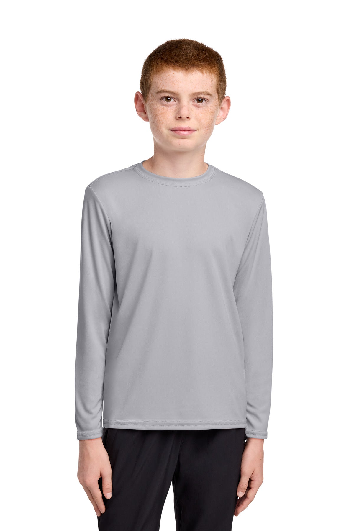 Port & Co Youth Long Sleeve Performance Tee - Silver
