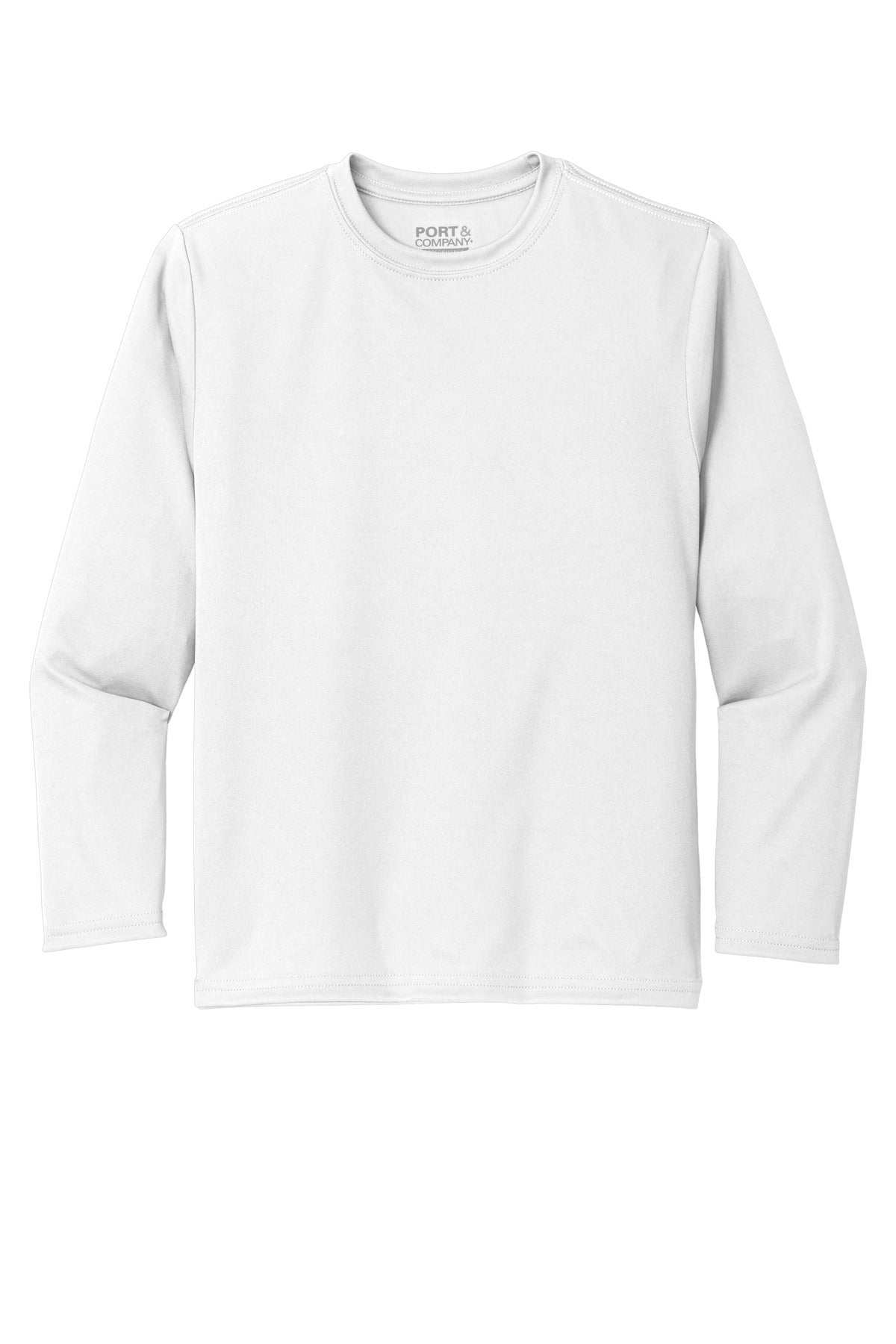 Port & Co Youth Long Sleeve Performance Tee - White