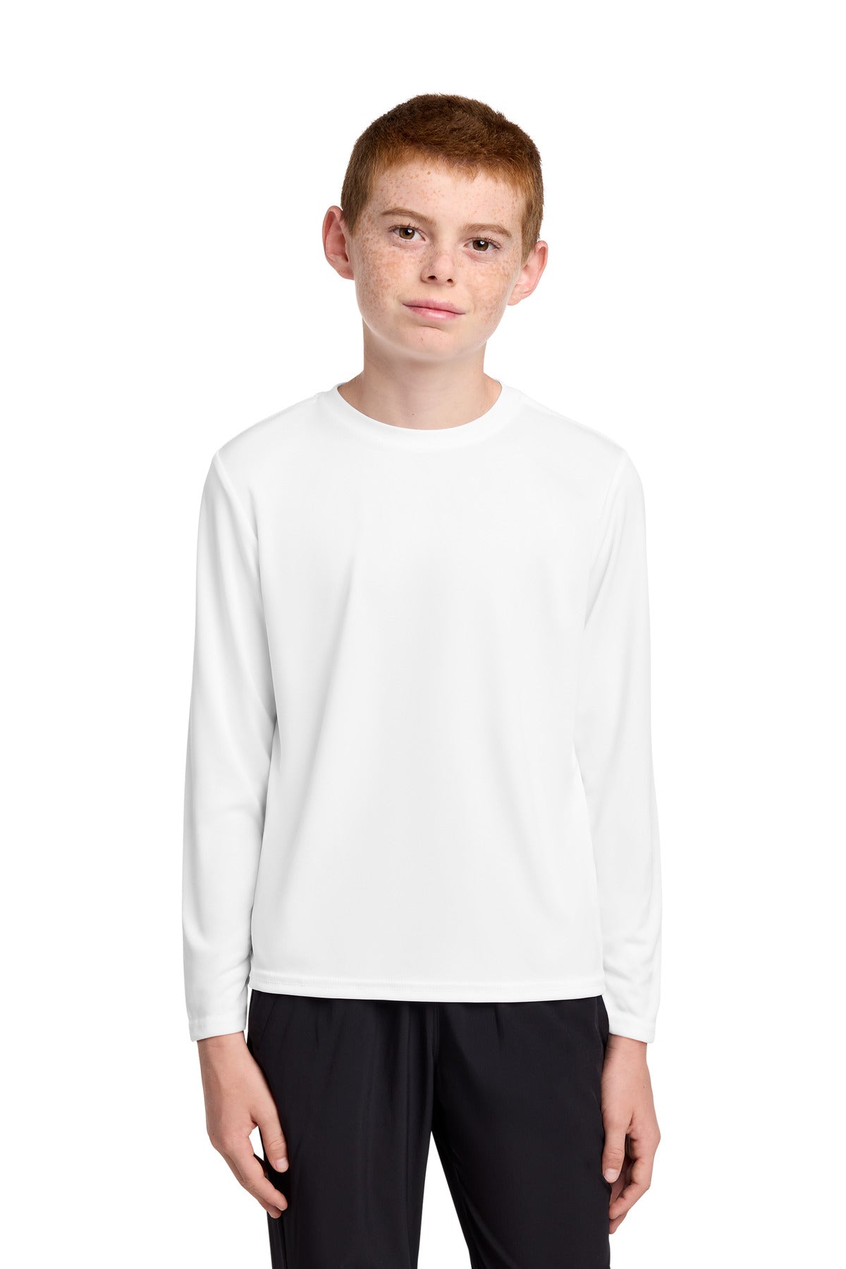 Port & Co Youth Long Sleeve Performance Tee - White