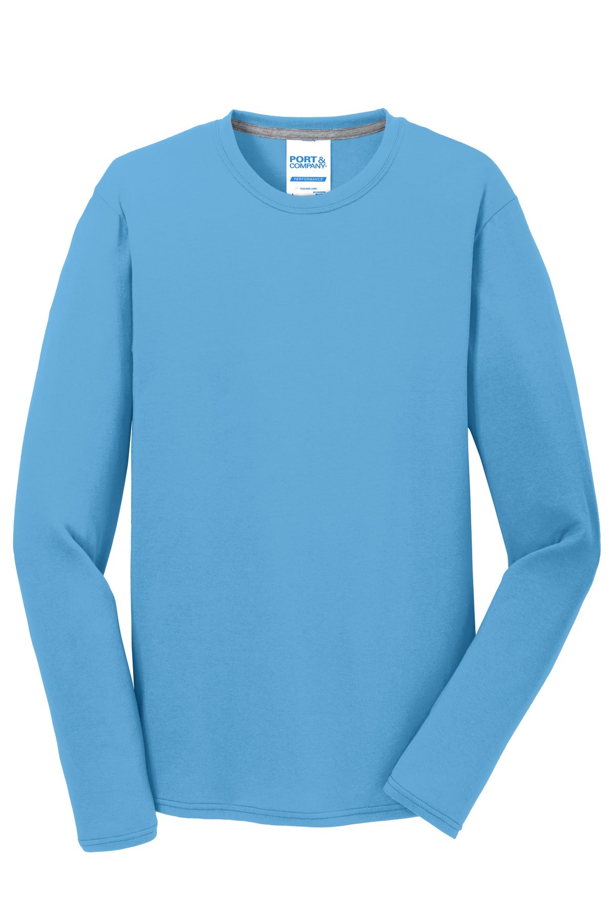 Port & Co Long Sleeve Performance Blend Tee - Aquatic Blue