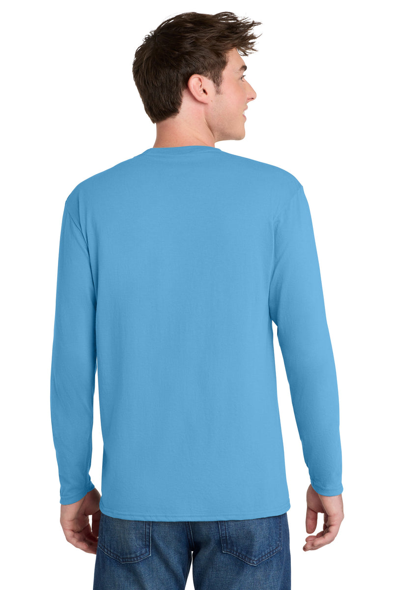 Port & Co Long Sleeve Performance Blend Tee - Aquatic Blue