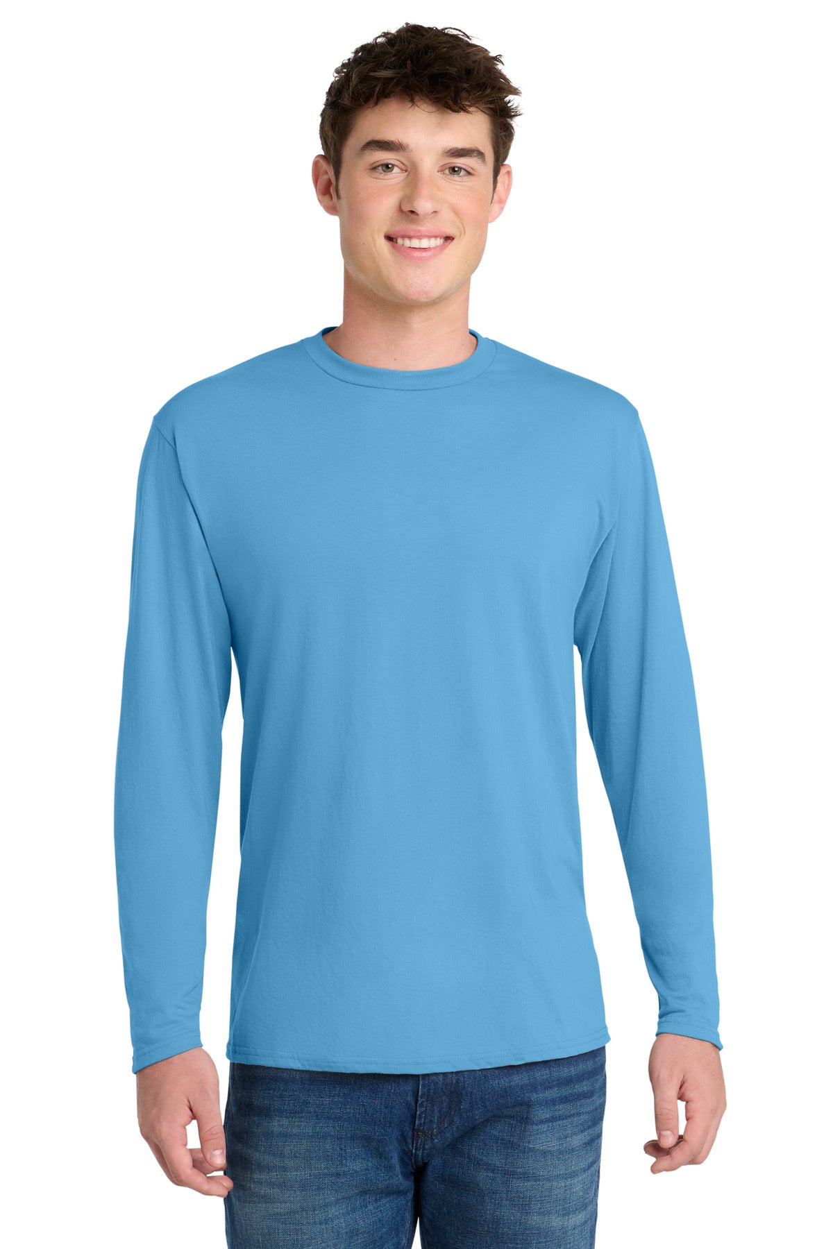 Port & Co Long Sleeve Performance Blend Tee - Aquatic Blue