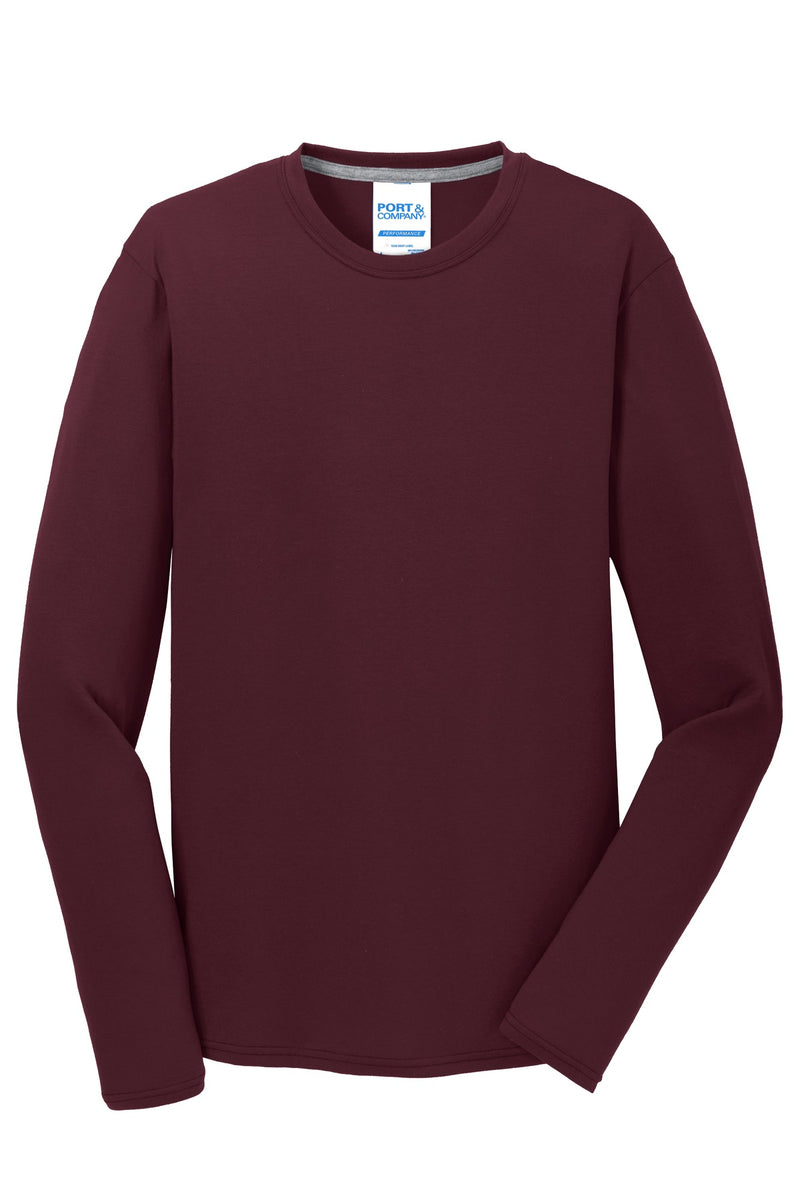 Port & Co Long Sleeve Performance Blend Tee - Athletic Maroon