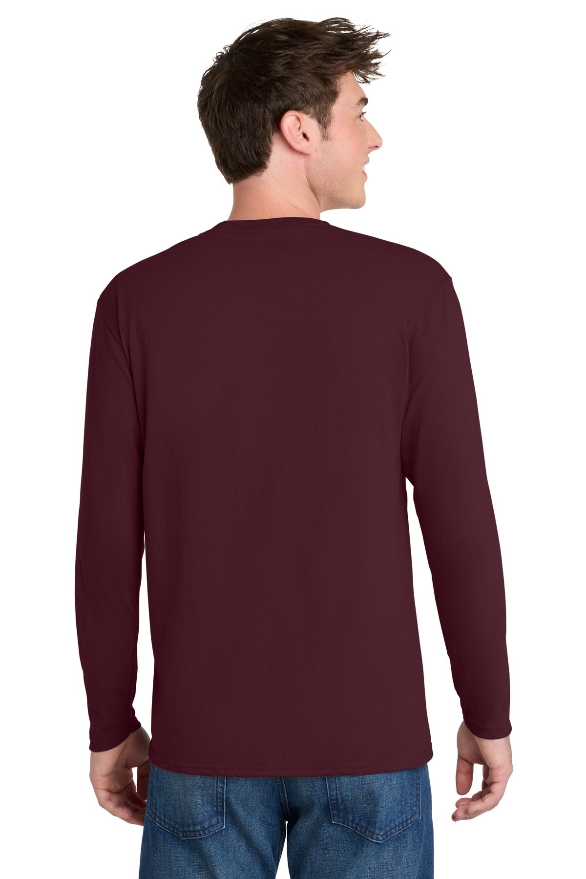 Port & Co Long Sleeve Performance Blend Tee - Athletic Maroon