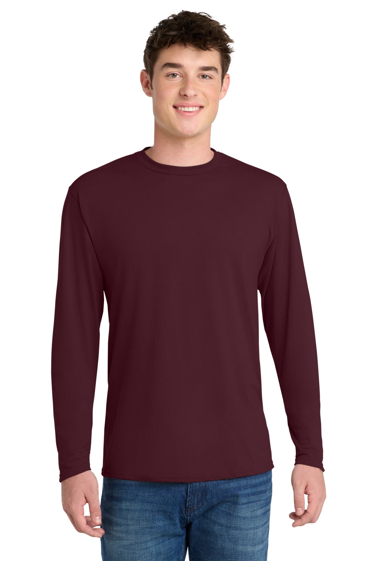 Port & Co Long Sleeve Performance Blend Tee - Athletic Maroon
