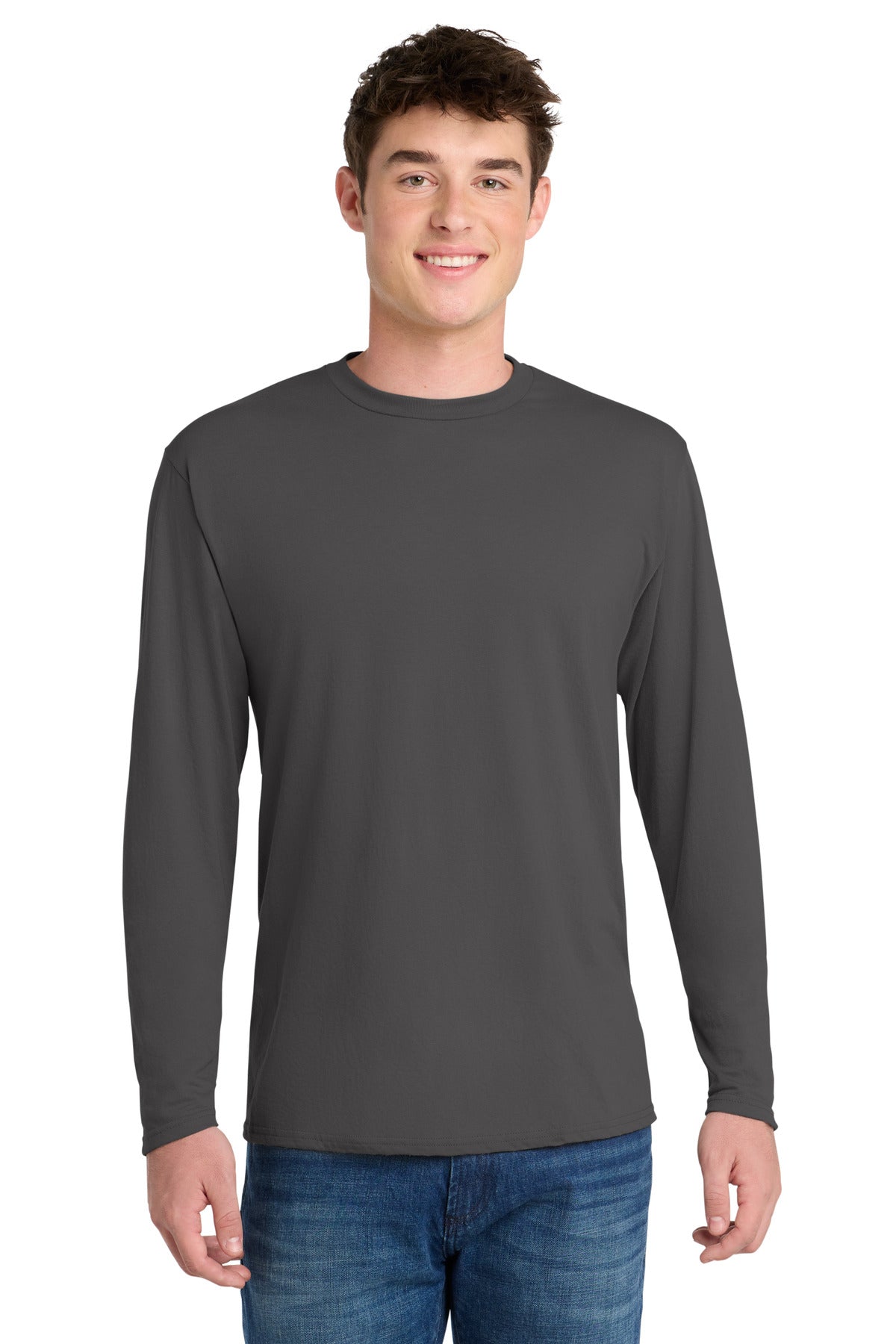Port & Co Long Sleeve Performance Blend Tee - Charcoal
