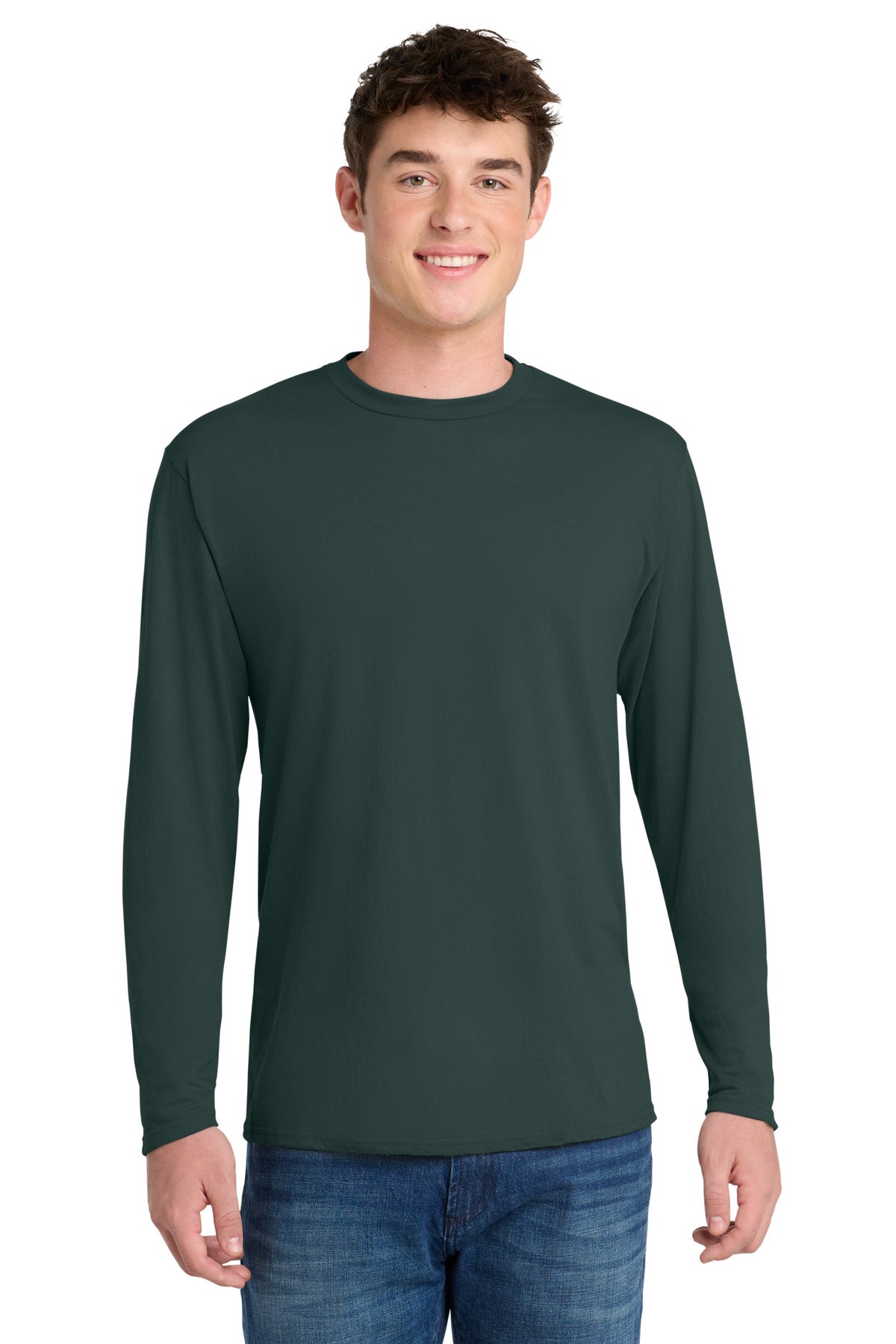 Port & Co Long Sleeve Performance Blend Tee - Dark Green