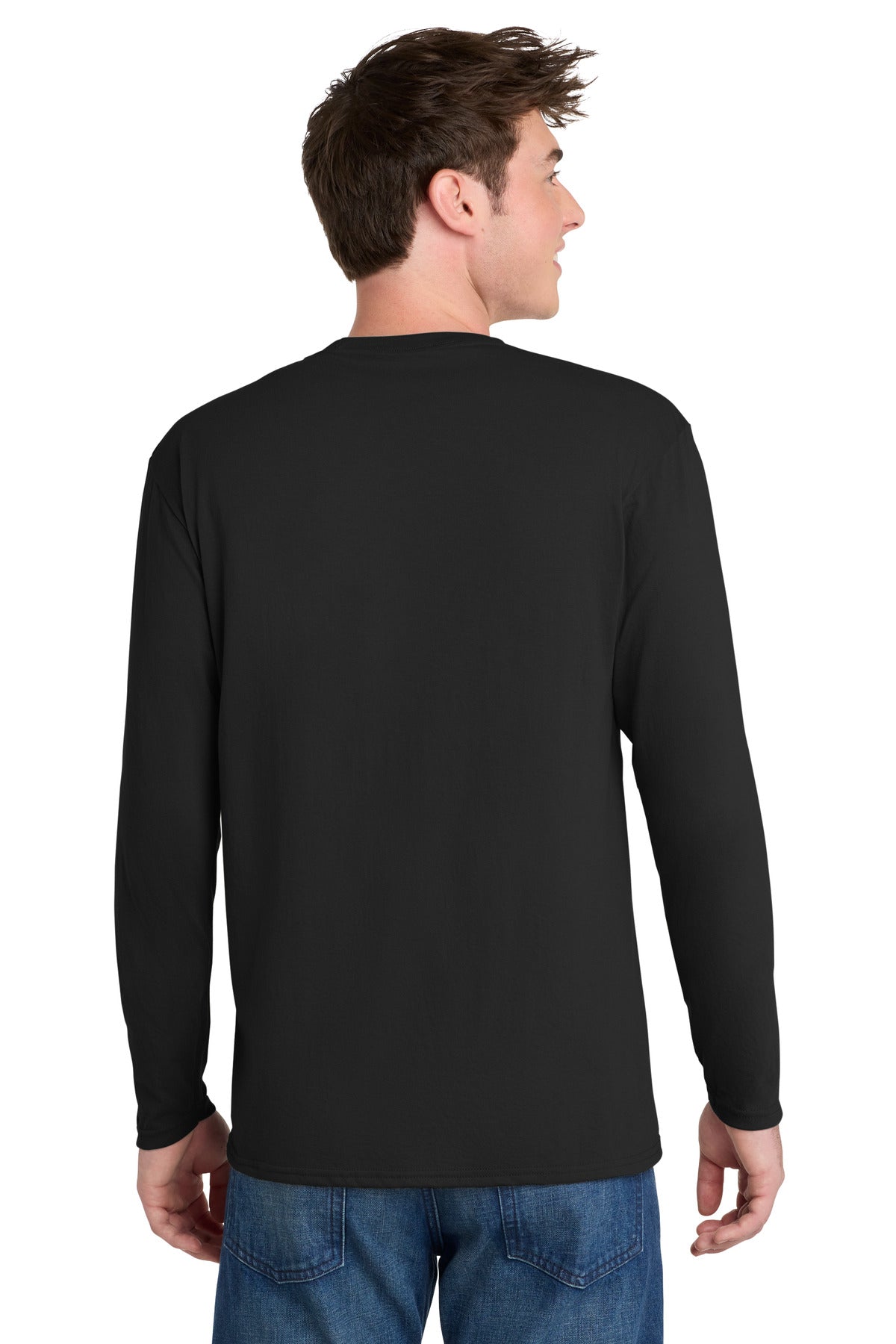 Port & Co Long Sleeve Performance Blend Tee - Jet Black