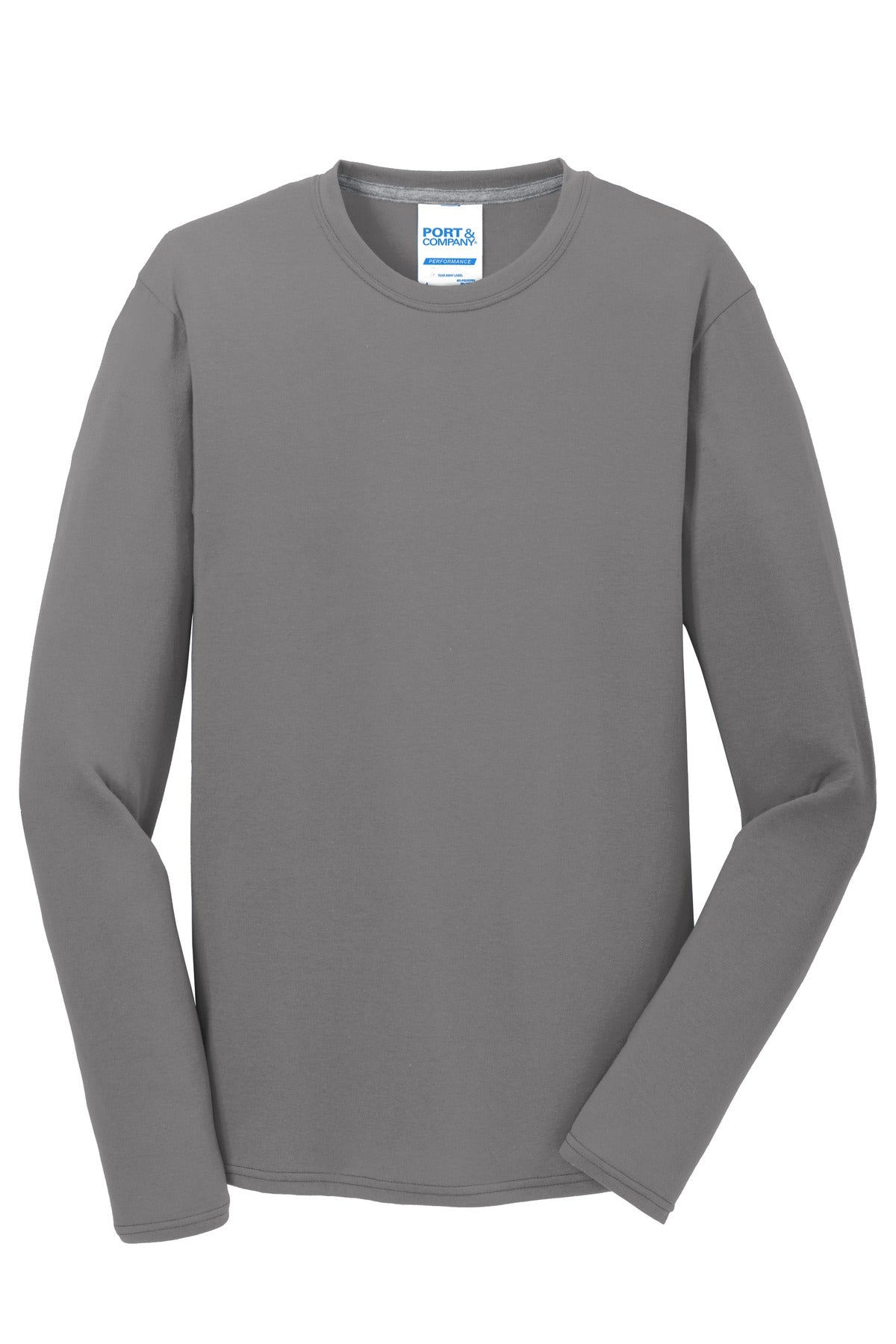 Port & Co Long Sleeve Performance Blend Tee - Medium Grey