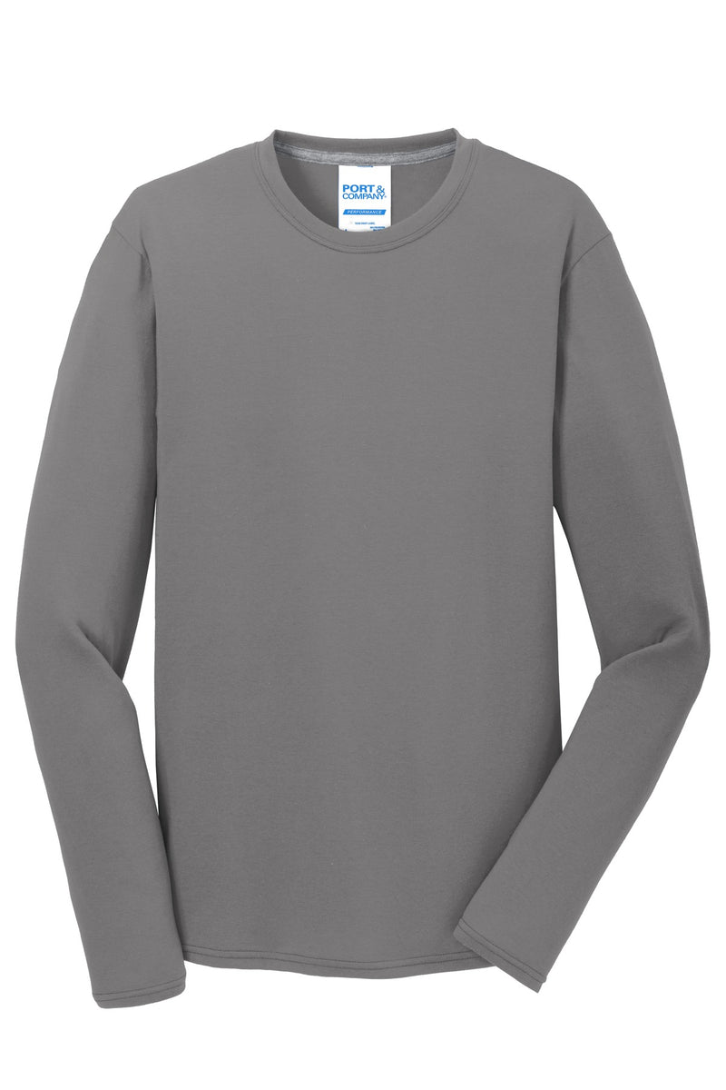 Port & Co Long Sleeve Performance Blend Tee - Medium Grey