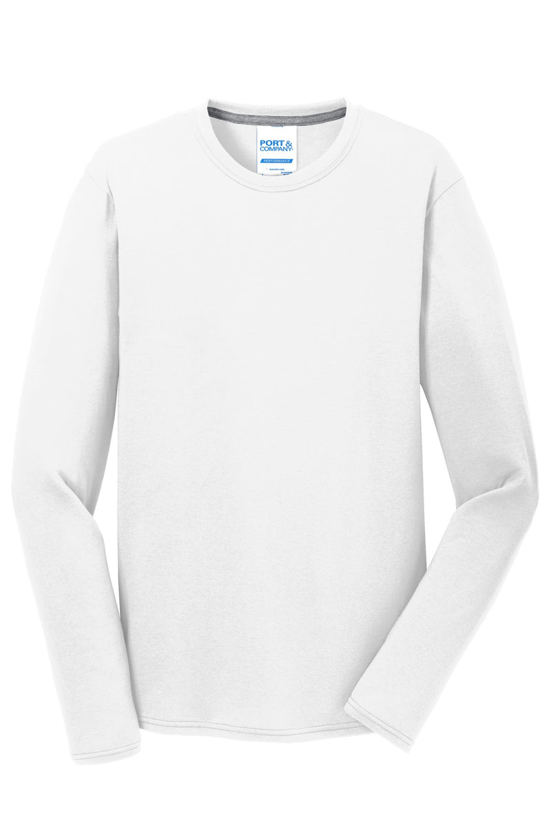 Port & Co Long Sleeve Performance Blend Tee - White