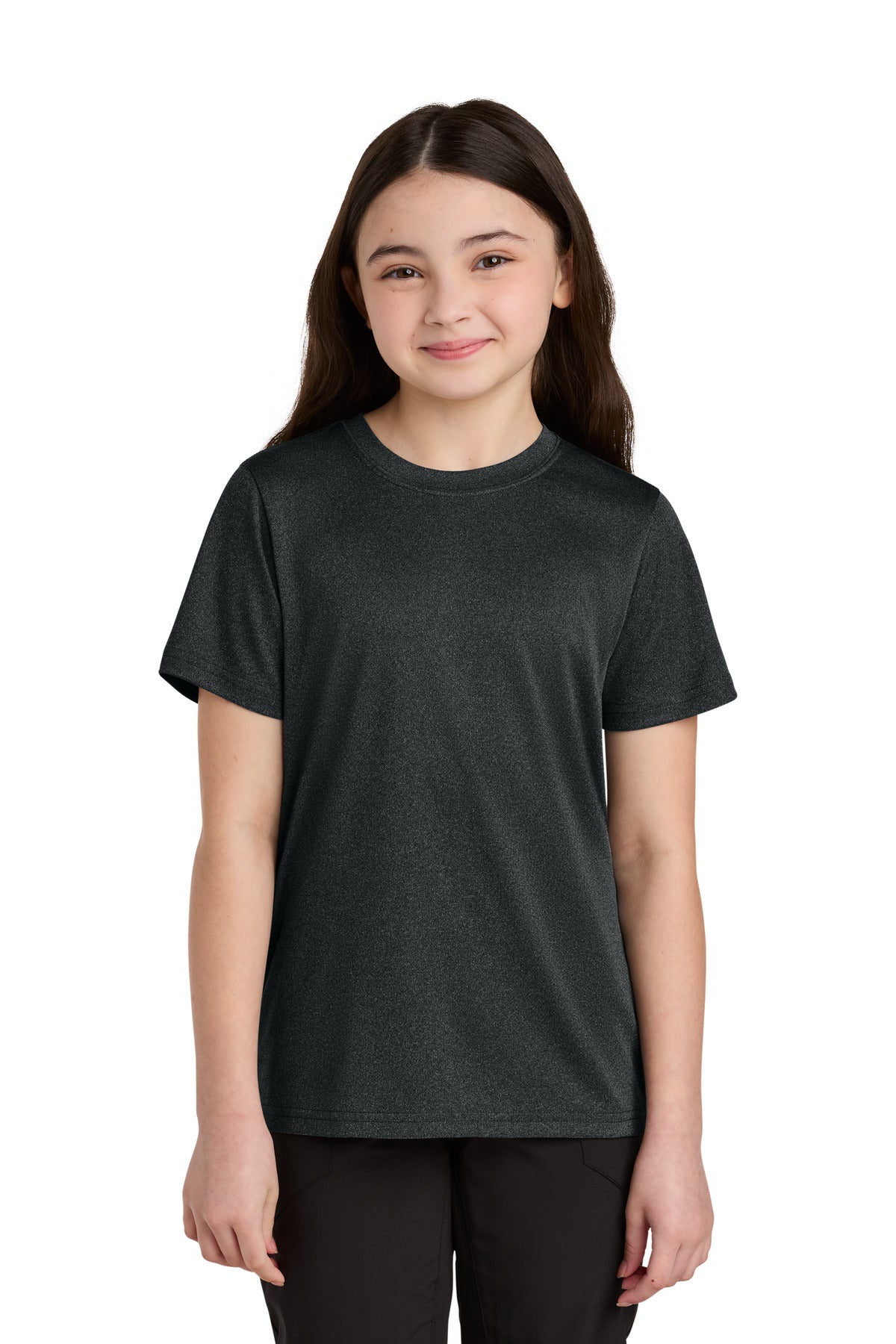 Port & Co Youth Heather Performance Tee - Black Heather
