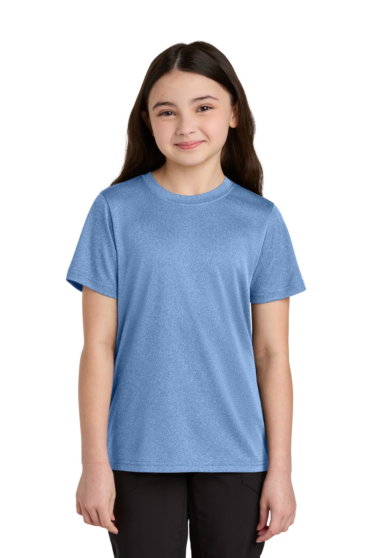 Port & Co Youth Heather Performance Tee - Carolina Blue Heather