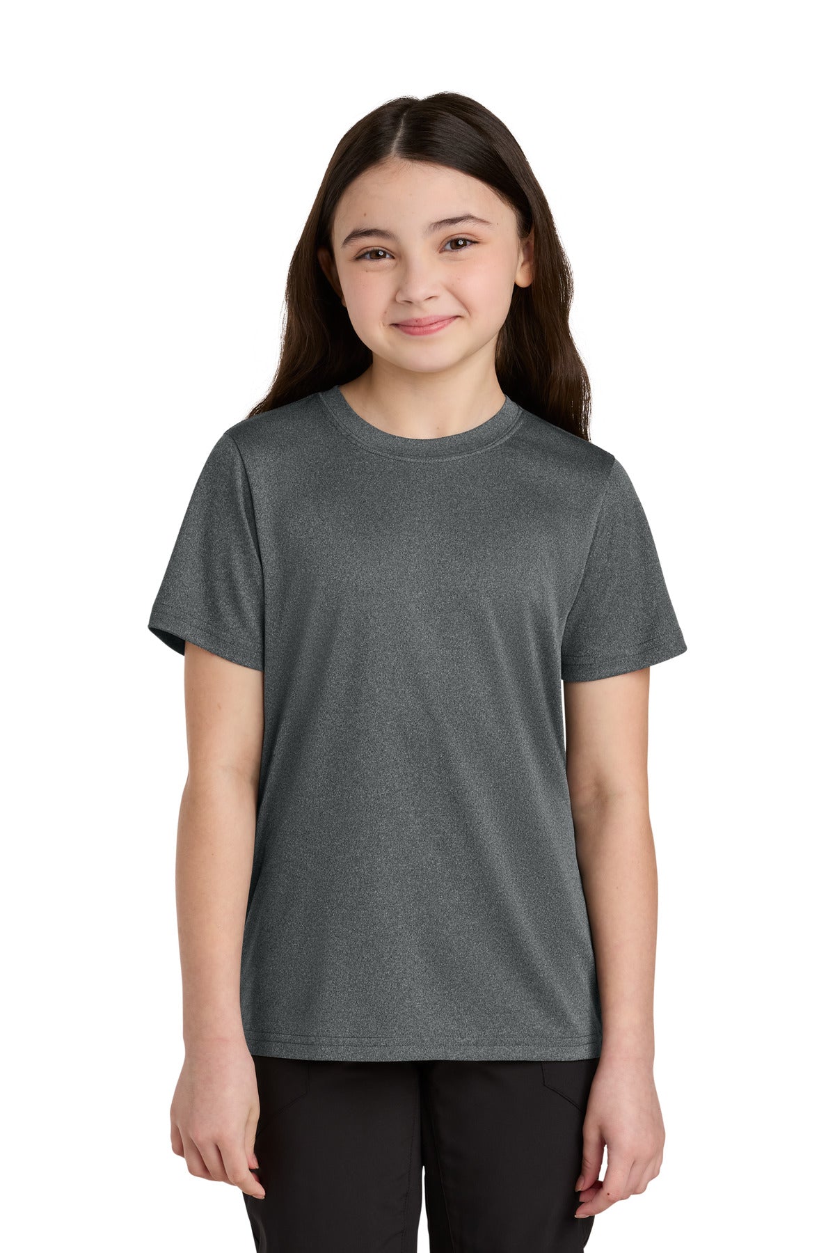 Port & Co Youth Heather Performance Tee - Metal Grey Heather
