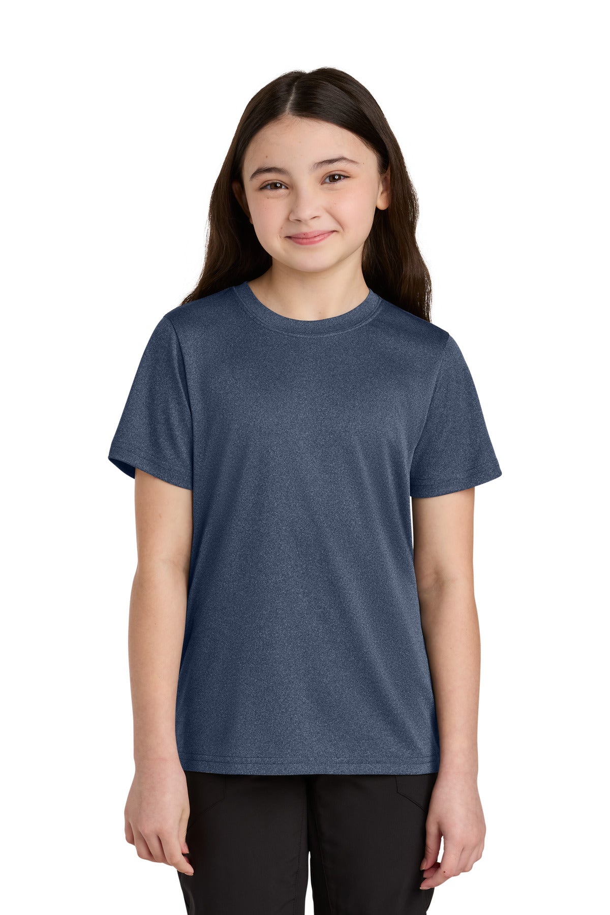 Port & Co Youth Heather Performance Tee - True Navy Heather