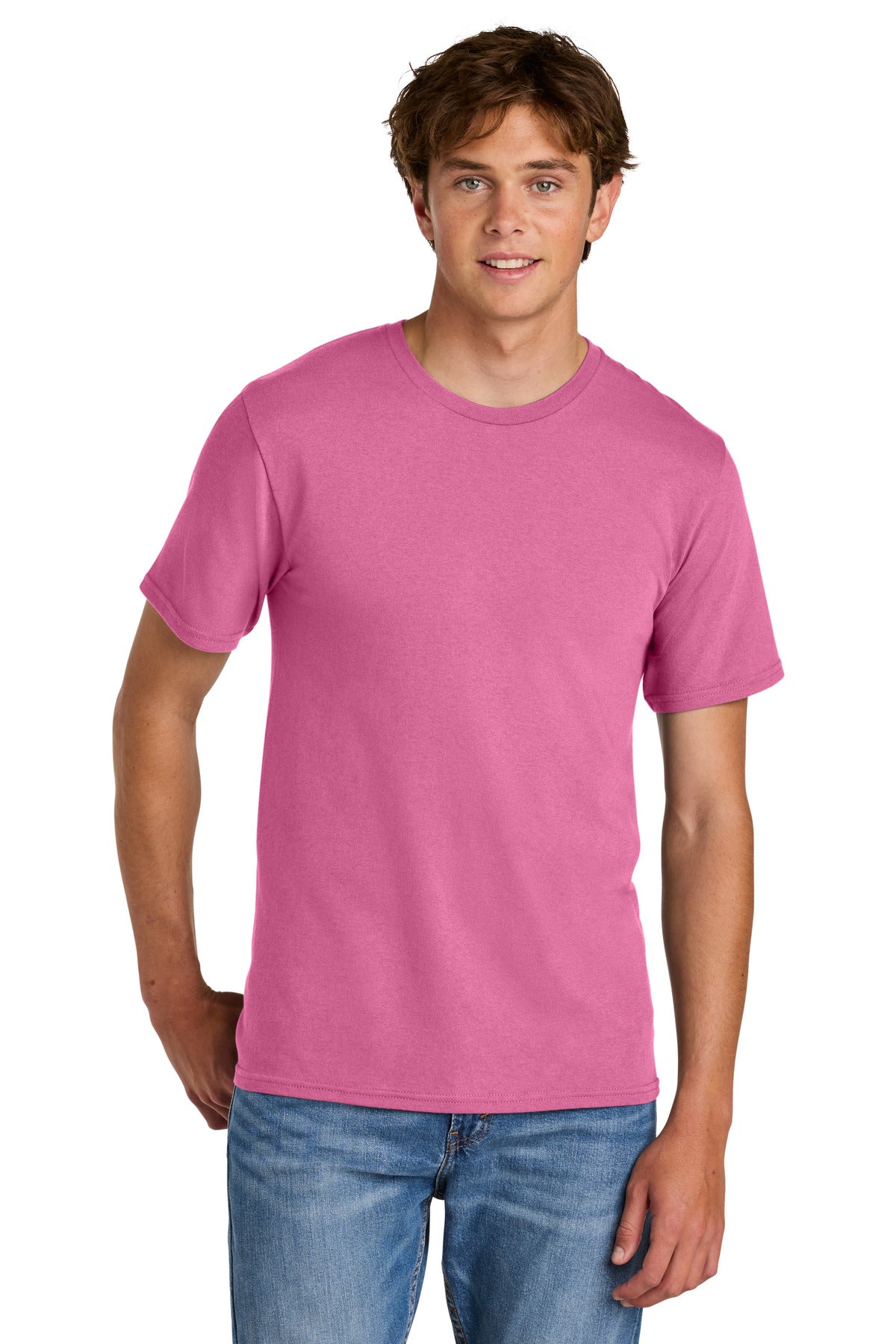 Port & Co Easy Cotton Tee - Awareness Pink