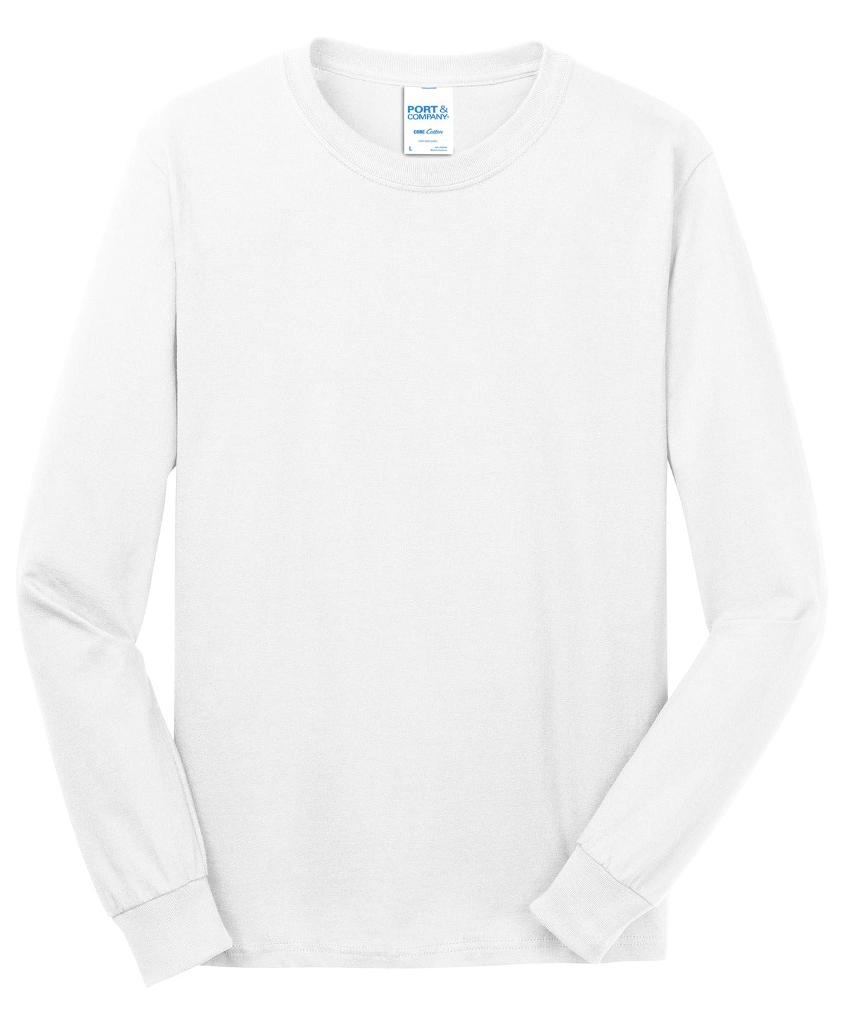 Port & Co Long Sleeve Core Cotton Tee - White