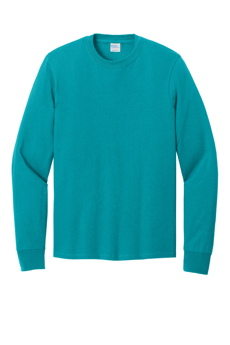 Port & Co Long Sleeve Core Cotton Tee - Aquatic Blue