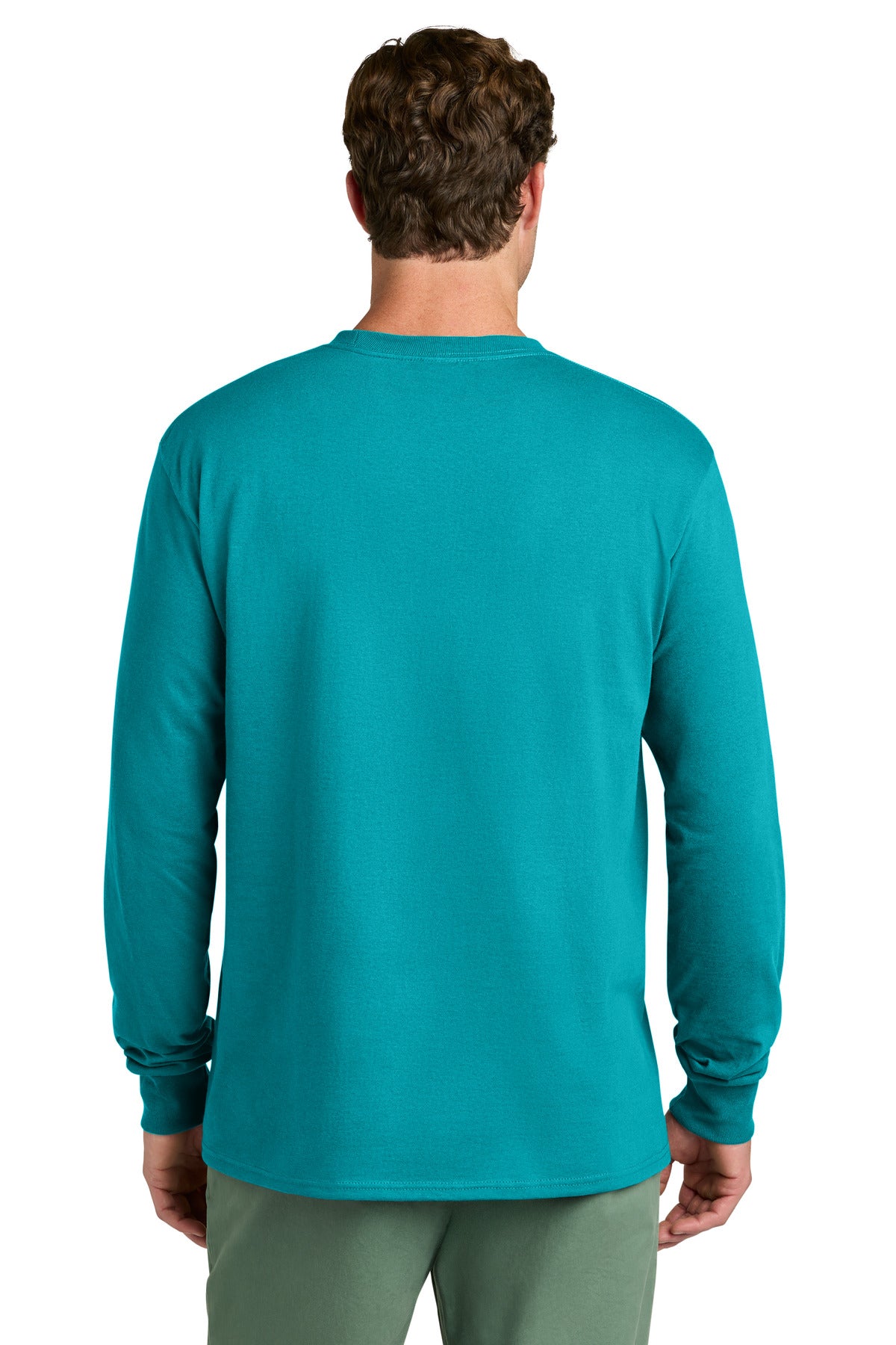 Port & Co Long Sleeve Core Cotton Tee - Aquatic Blue