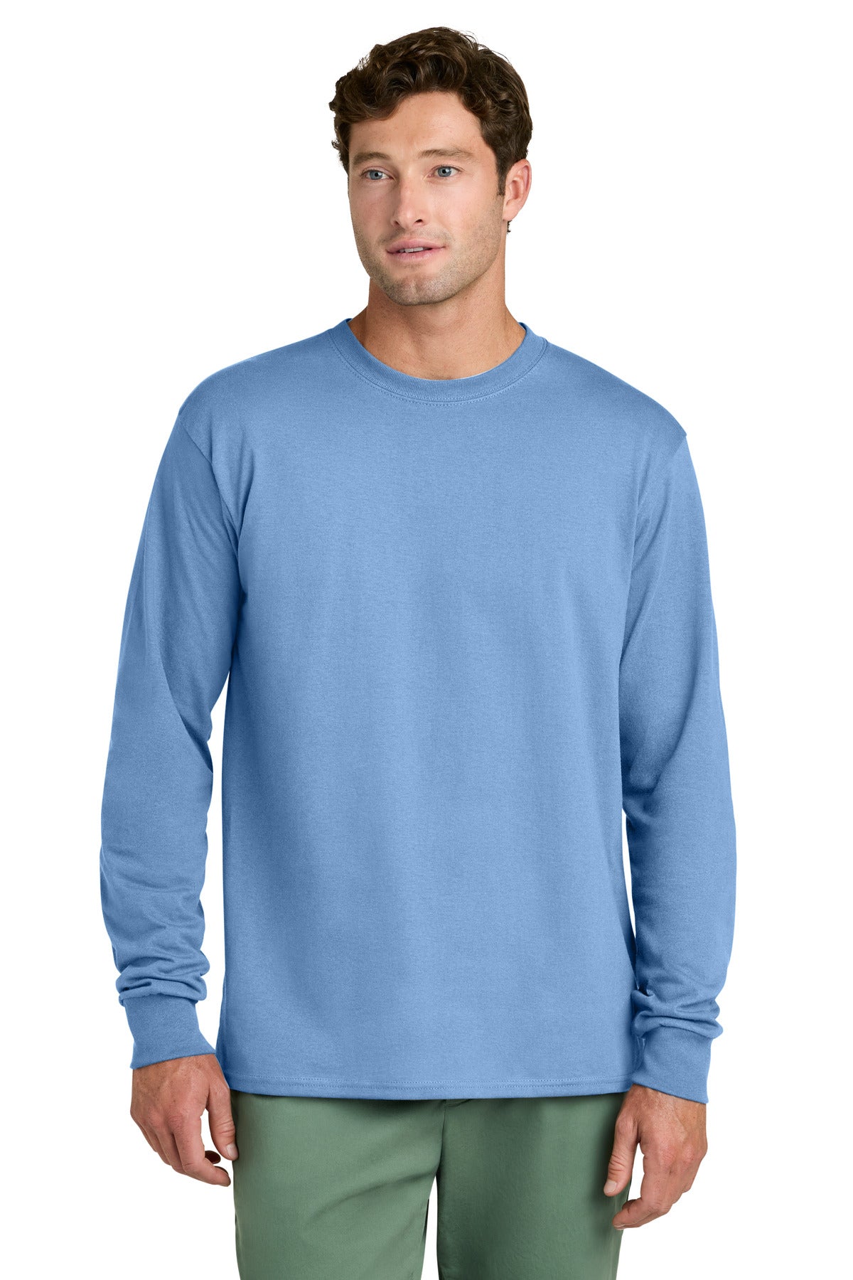 Port & Co Long Sleeve Core Cotton Tee - Carolina Blue