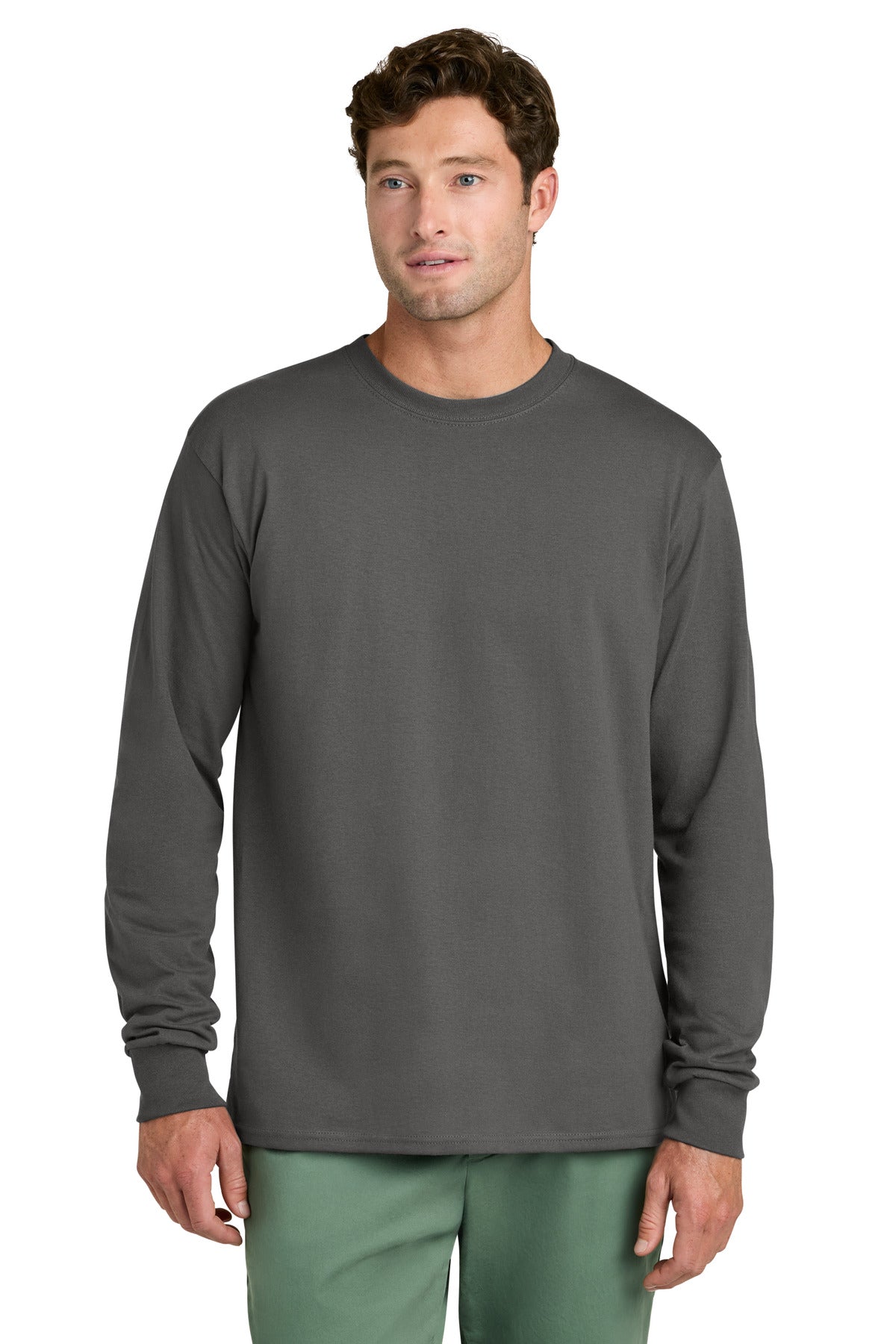 Port & Co Long Sleeve Core Cotton Tee - Charcoal