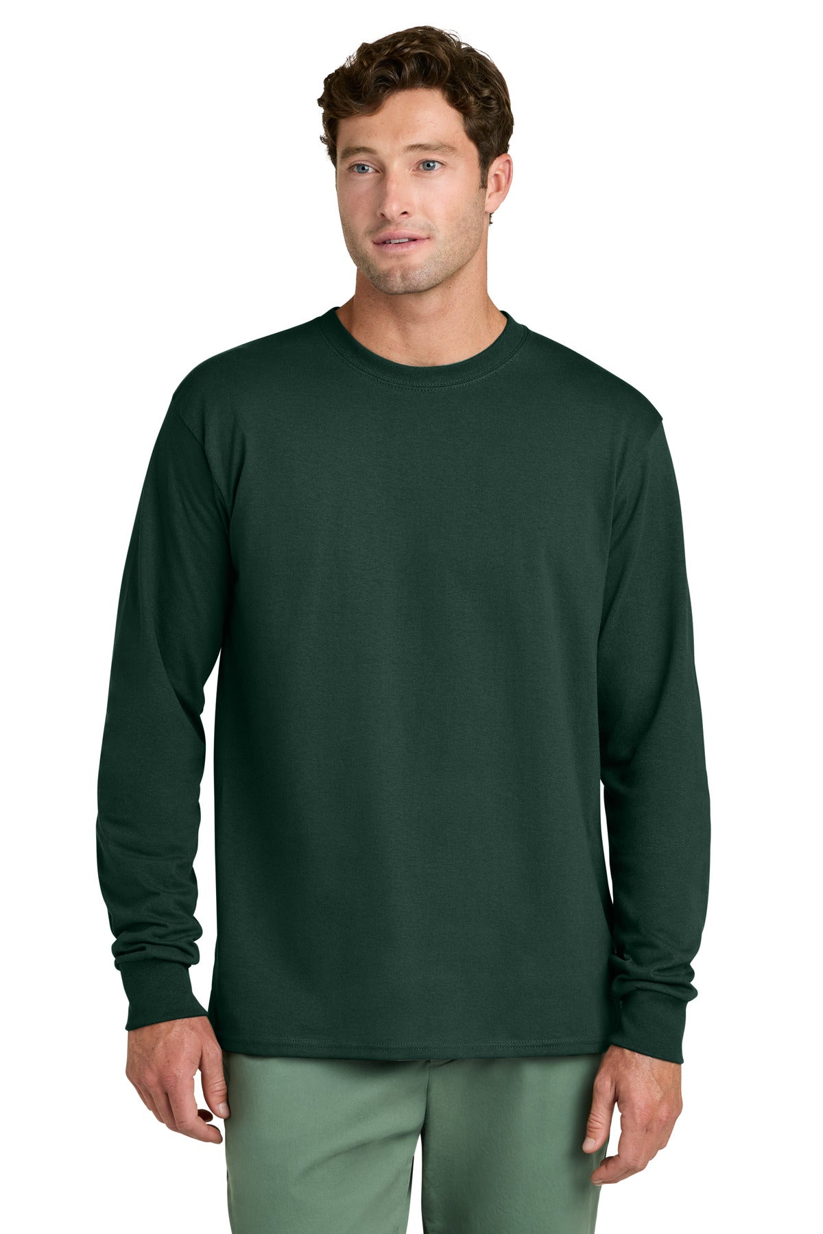 Port & Co Long Sleeve Core Cotton Tee - Dark Green