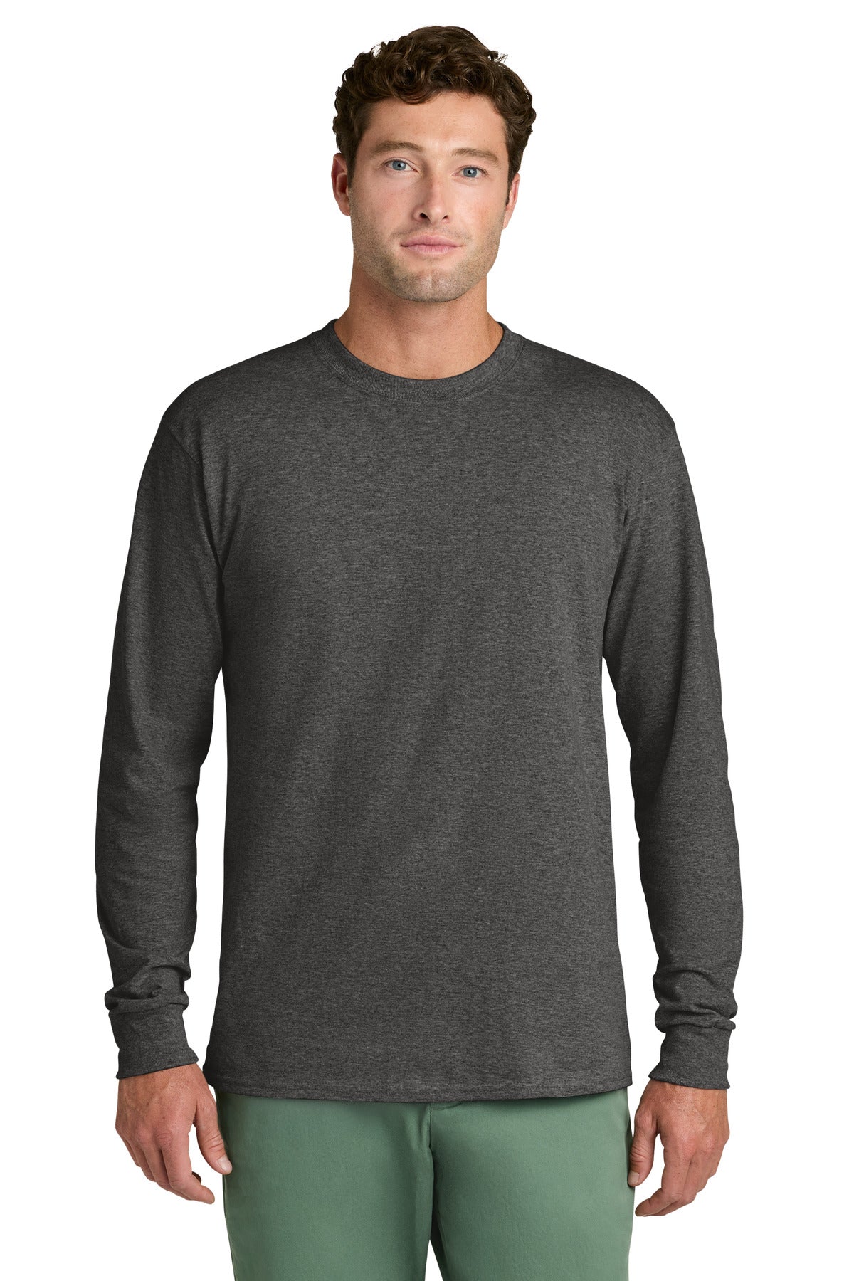 Port & Co Long Sleeve Core Cotton Tee - Dark Heather Grey
