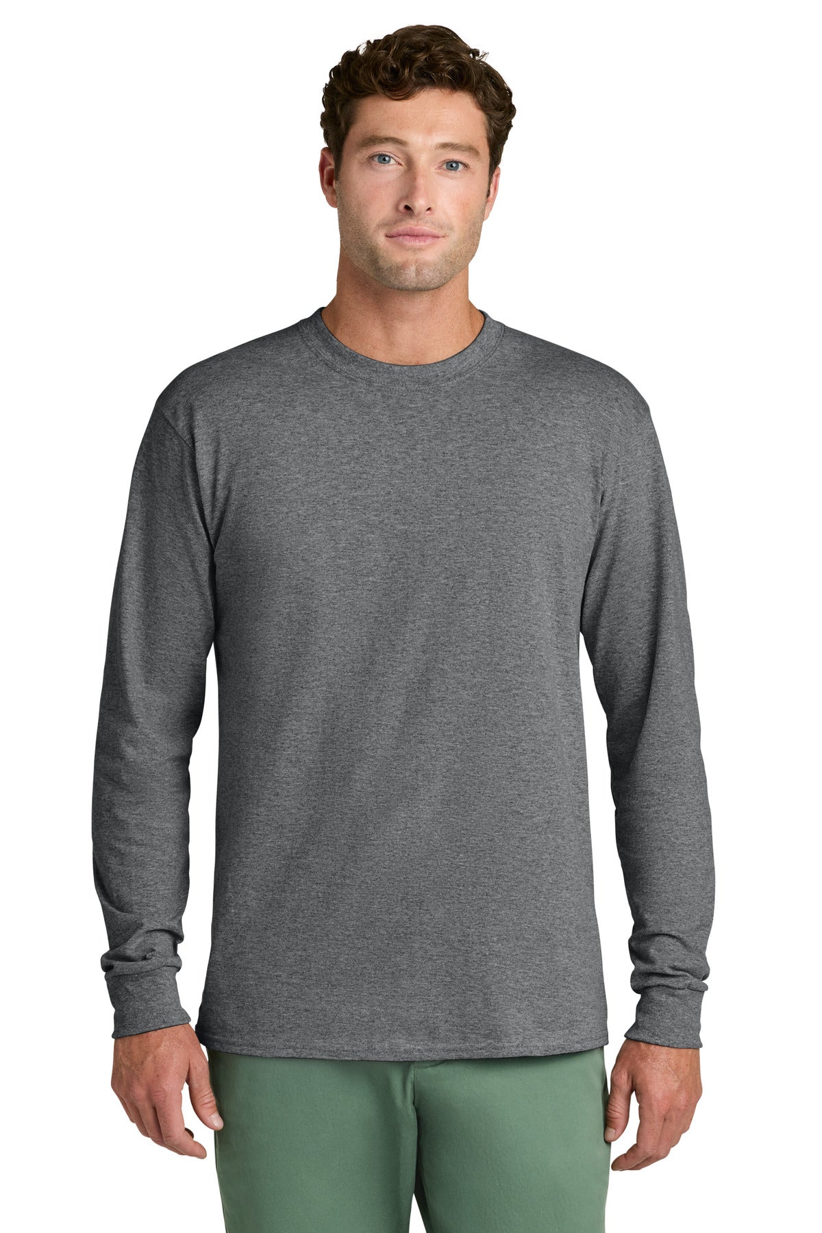 Port & Co Long Sleeve Core Cotton Tee - Graphite Heather