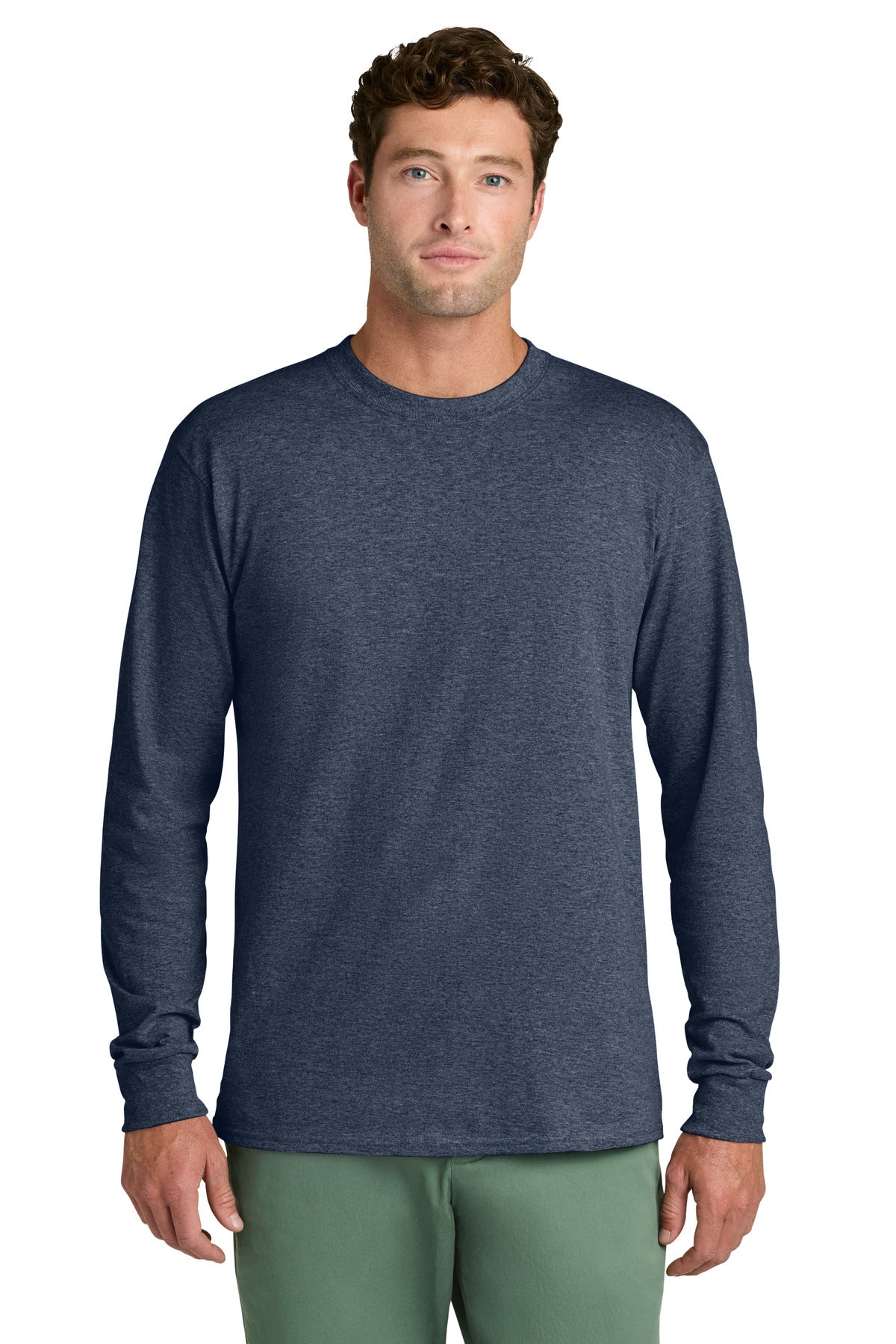 Port & Co Long Sleeve Core Cotton Tee - Heather Navy