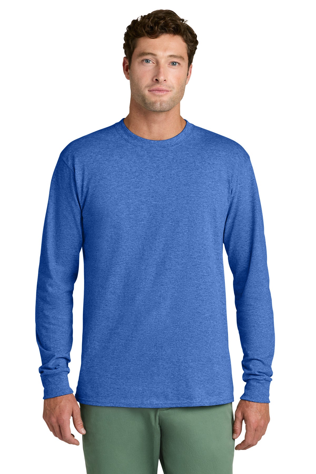 Port & Co Long Sleeve Core Cotton Tee - Heather Royal