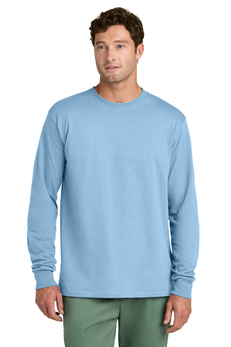 Port & Co Long Sleeve Core Cotton Tee - Light Blue