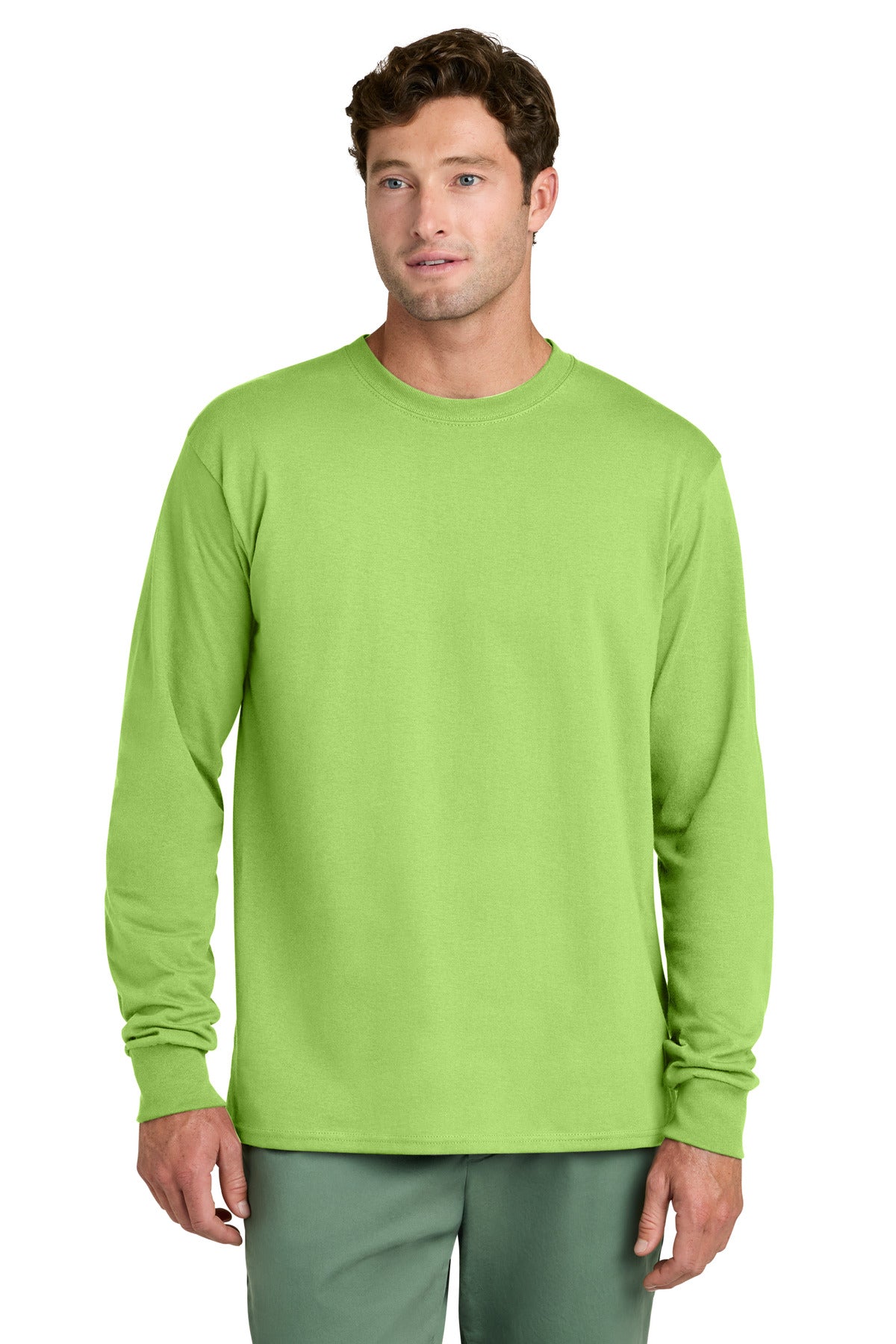 Port & Co Long Sleeve Core Cotton Tee - Lime