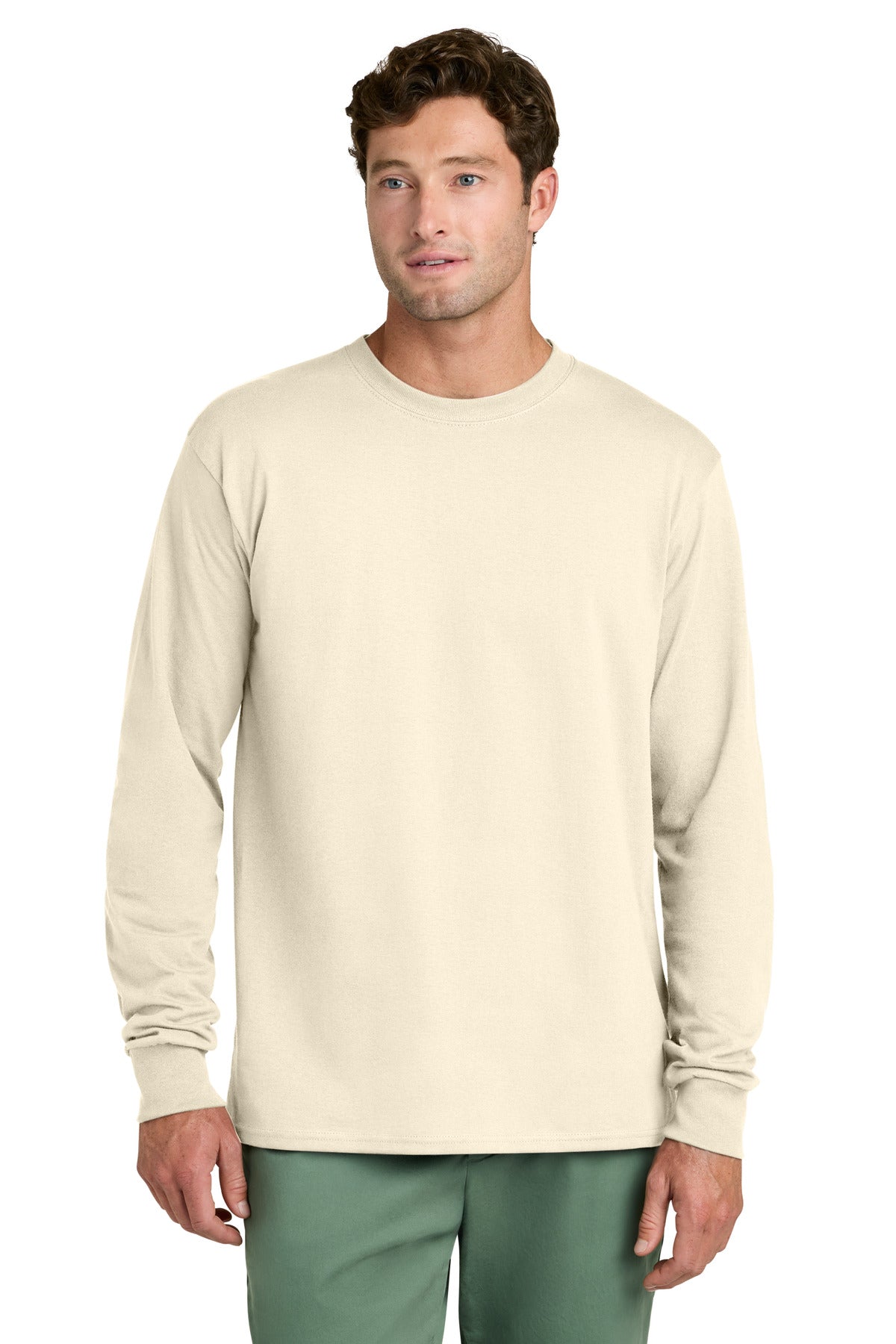 Port & Co Long Sleeve Core Cotton Tee - Natural