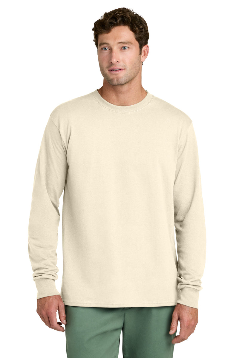 Port & Co Long Sleeve Core Cotton Tee - Natural