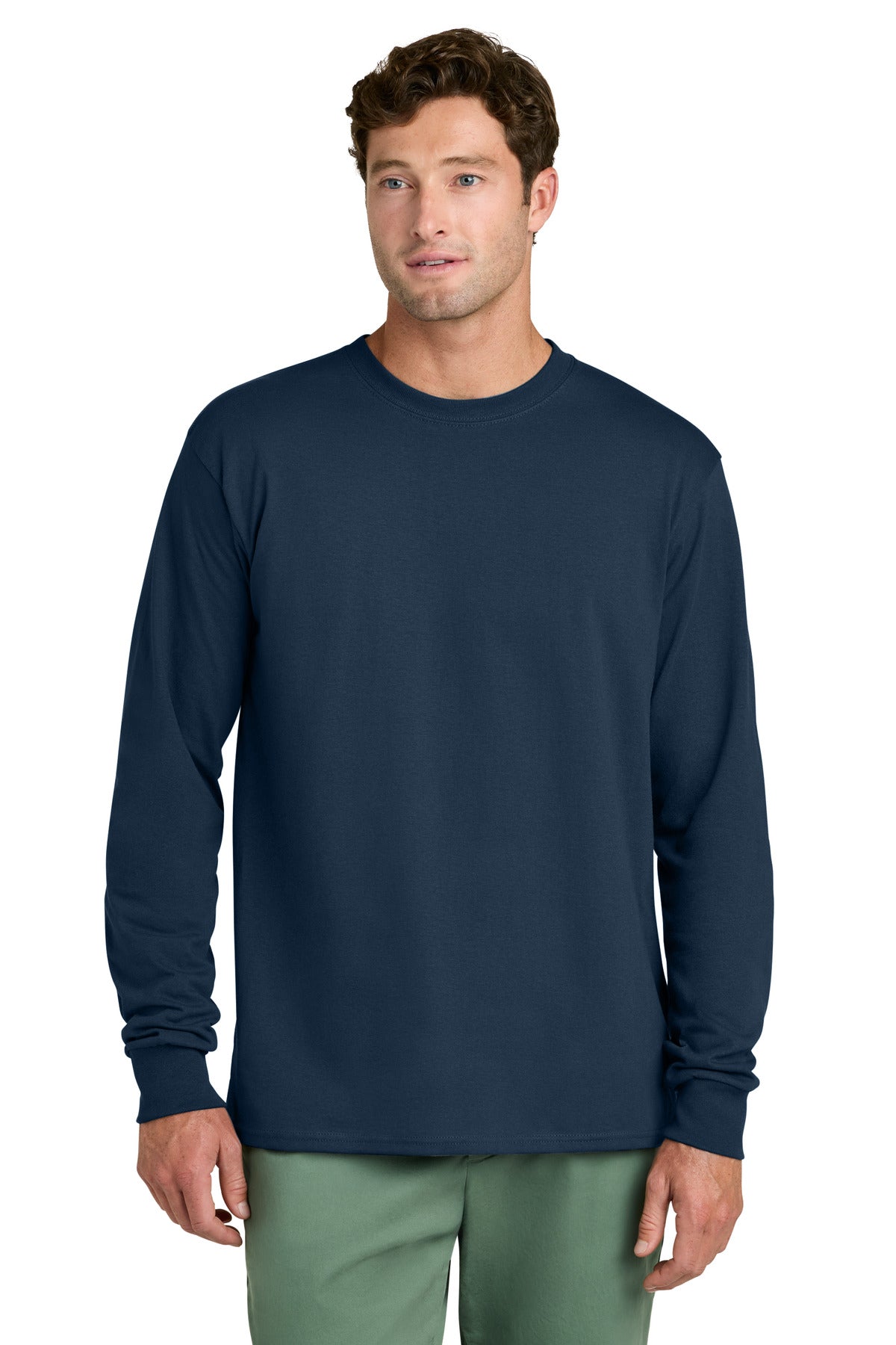 Port & Co Long Sleeve Core Cotton Tee - Navy