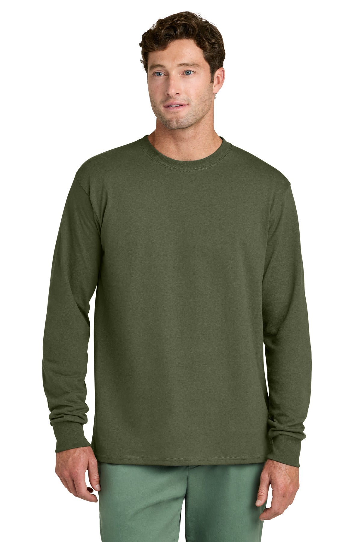 Port & Co Long Sleeve Core Cotton Tee - Olive Drab Green