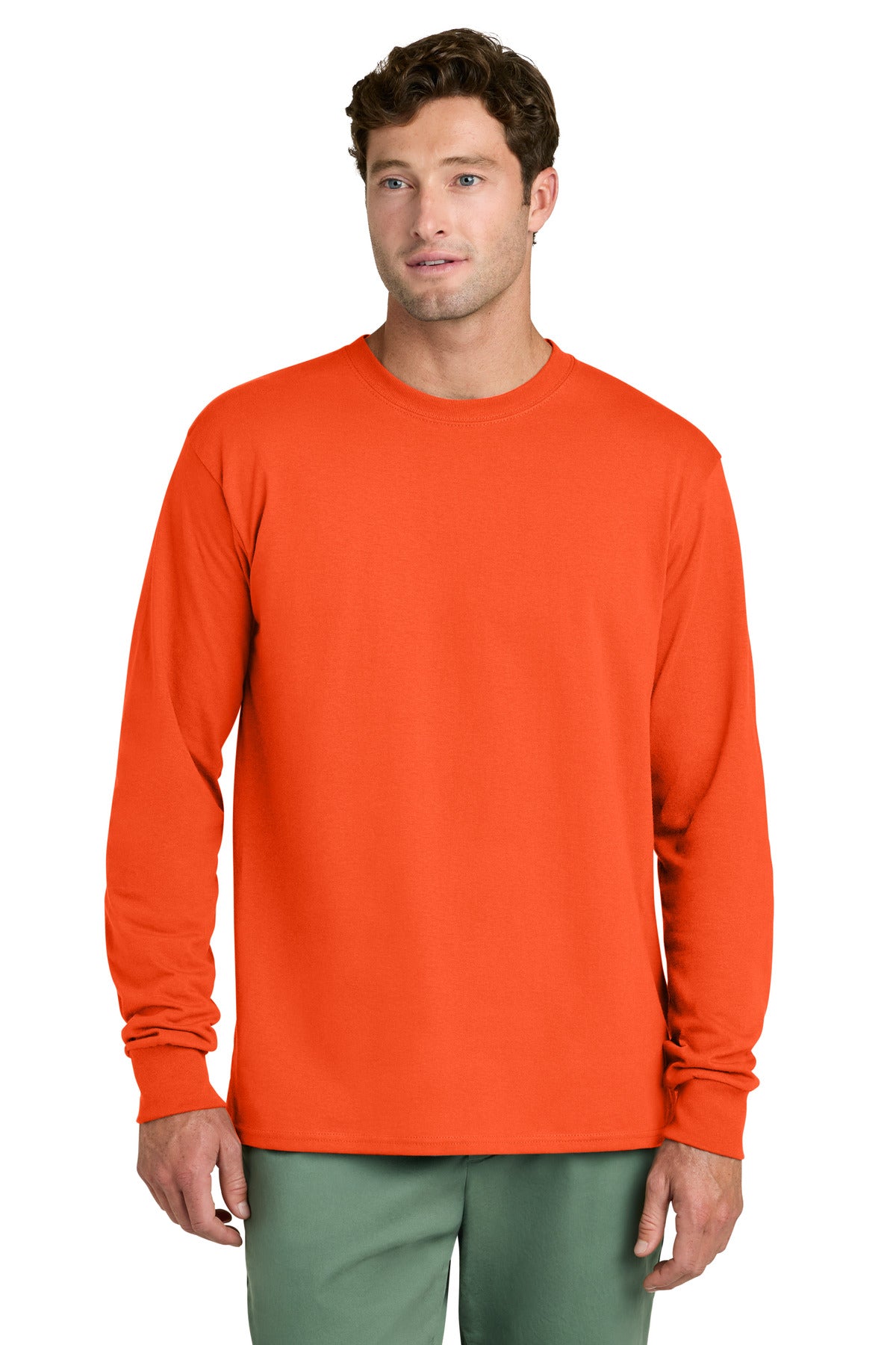 Port & Co Long Sleeve Core Cotton Tee - Orange