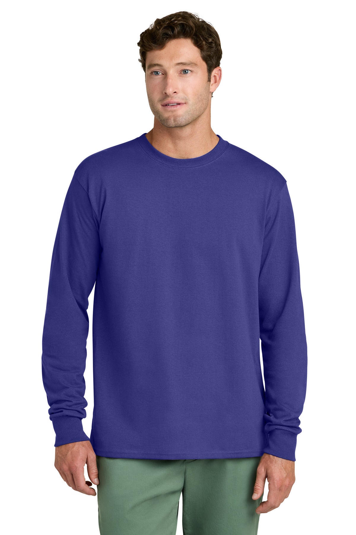 Port & Co Long Sleeve Core Cotton Tee - Purple