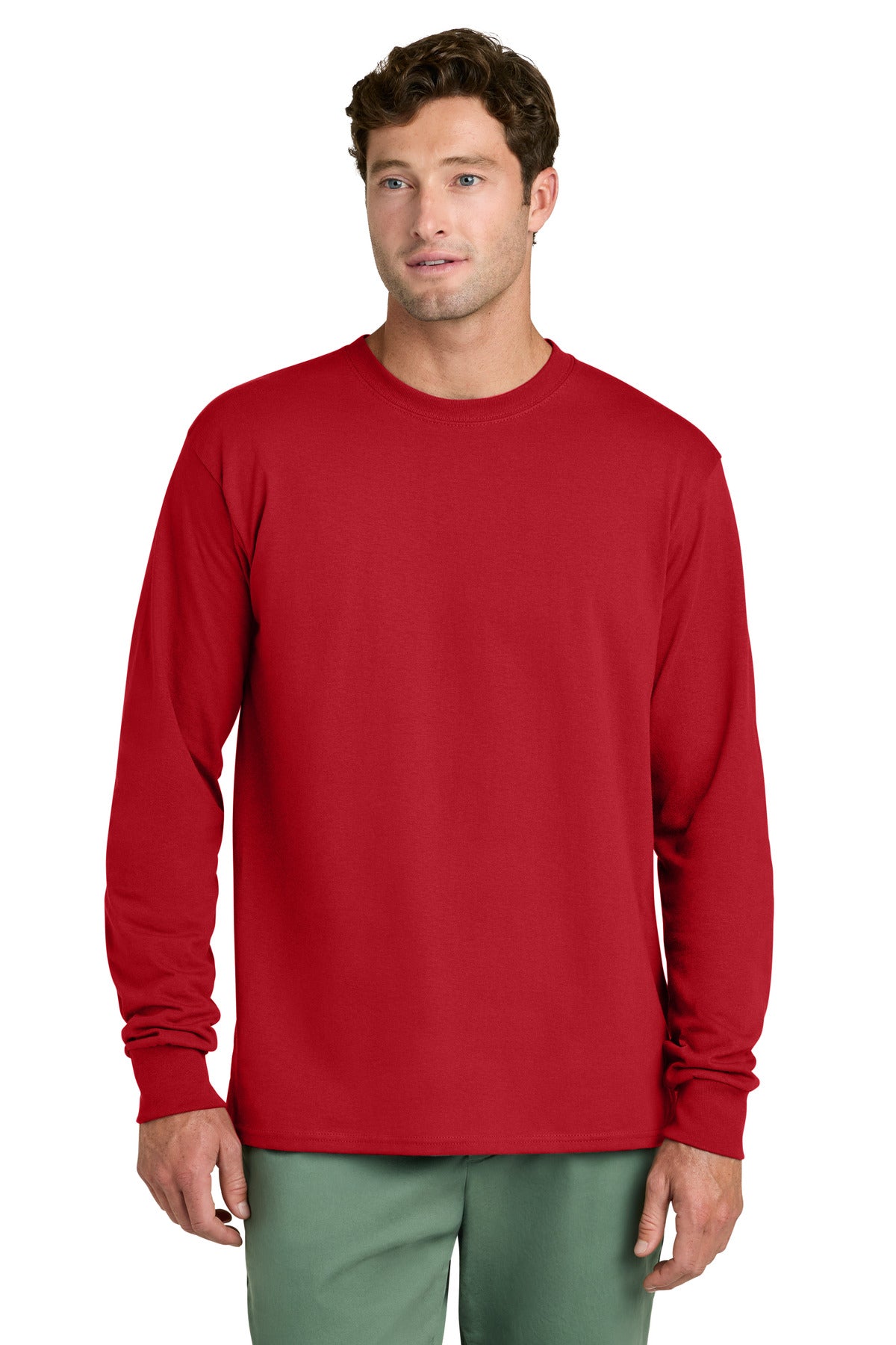 Port & Co Long Sleeve Core Cotton Tee - Red