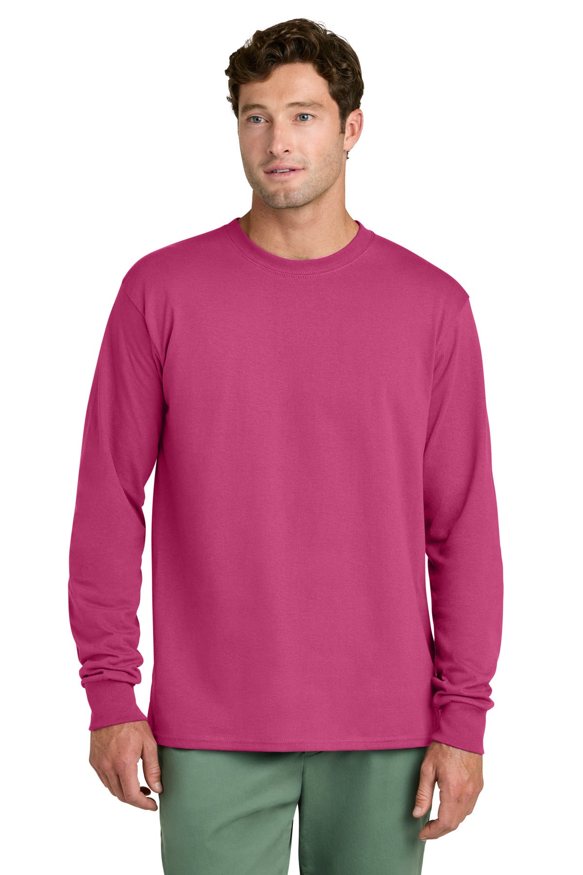 Port & Co Long Sleeve Core Cotton Tee - Sangria