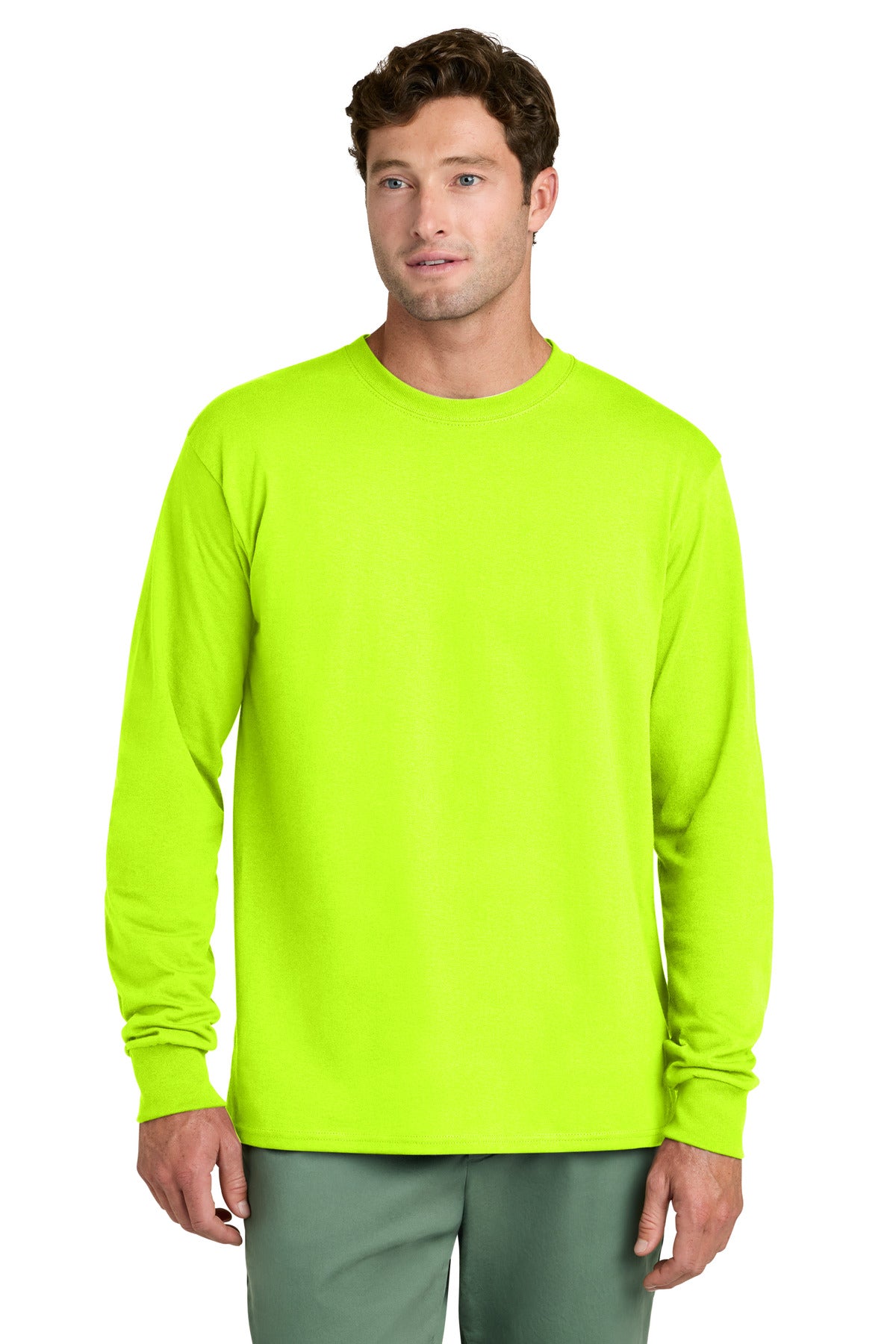Port & Co Long Sleeve Core Cotton Tee - S. Green
