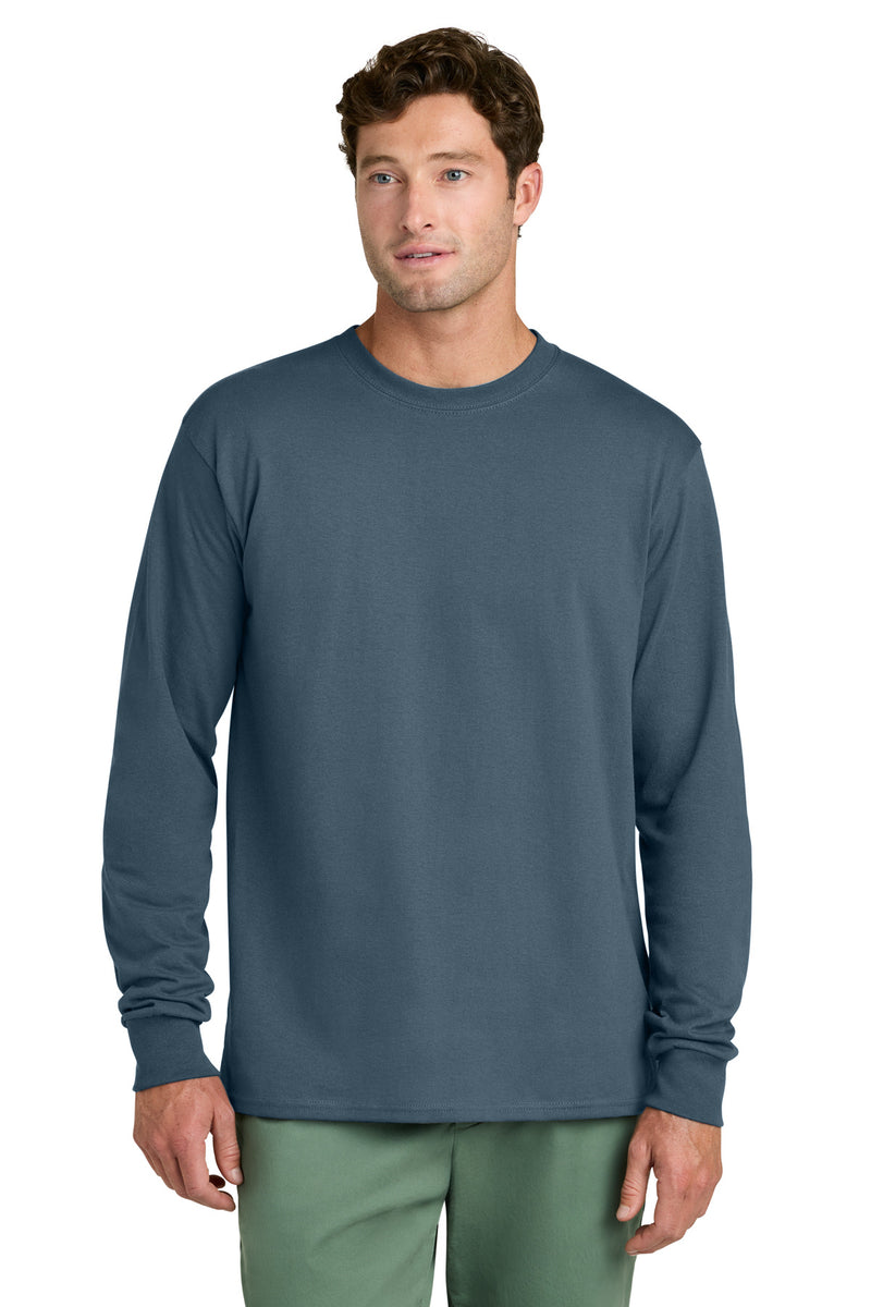 Port & Co Long Sleeve Core Cotton Tee - Steel Blue